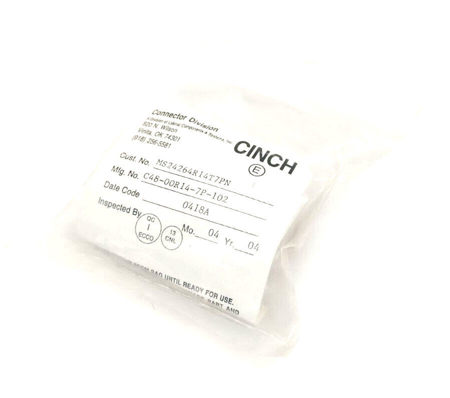 Cinch C48-00R14-7P-102 Circular MIL Spec Connector 26500 7C 7#16 PIN RECP - Maverick Industrial Sales