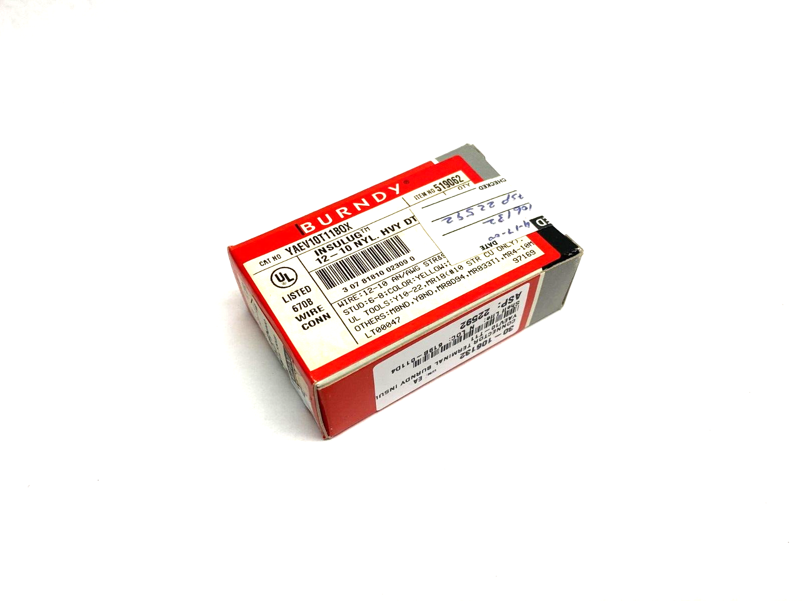 Burndy YAEV10T11BOX Insulug Hylug Heavy Duty Nylon Ring Terminal 10-12 BOX OF 50 - Maverick Industrial Sales