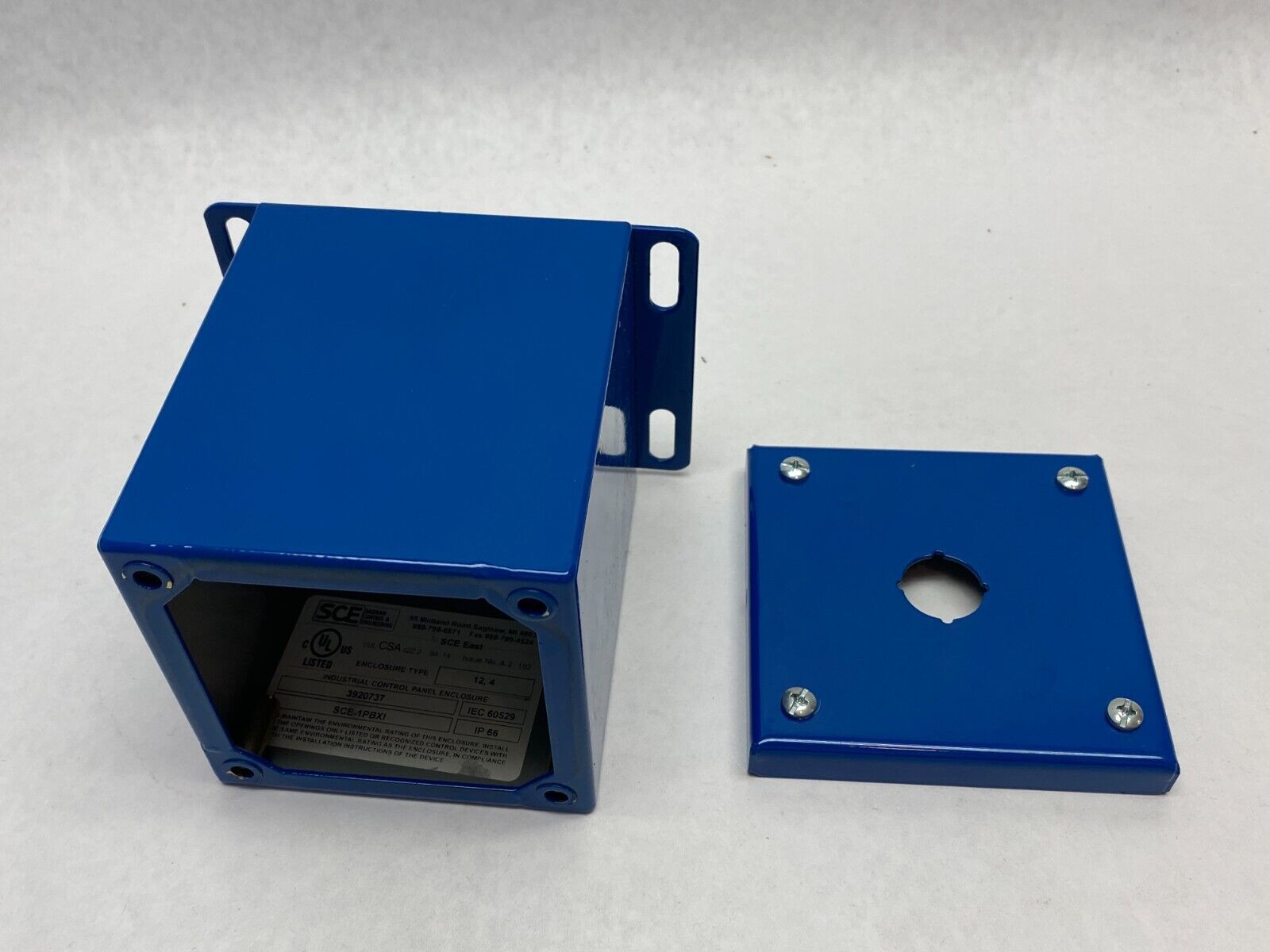 Saginaw Control & Engineering SCE-1PBXI Pushbutton Enclosure 4" x 4" Blue Steel - Maverick Industrial Sales