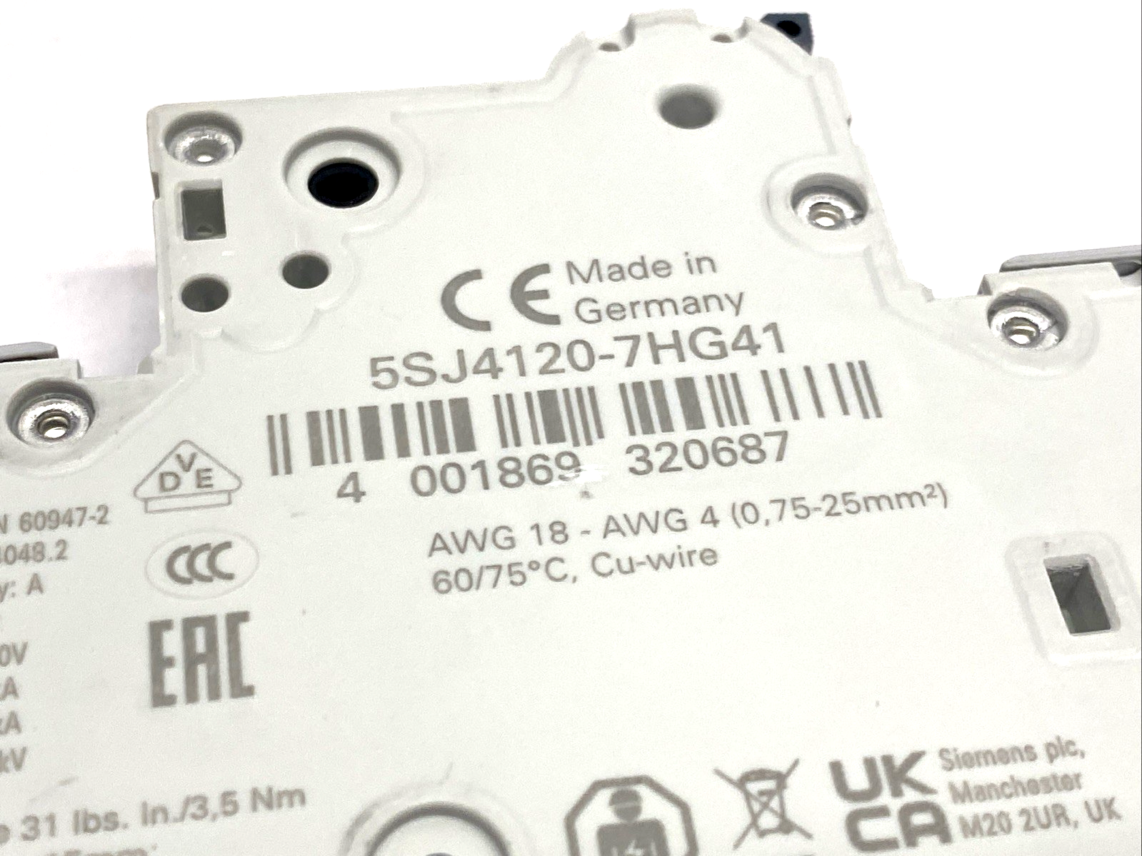 Siemens 5SJ4120-7HG41 Miniature Circuit Breaker 240V 14kA, 1-Pole, C-Trip, 20A - Maverick Industrial Sales