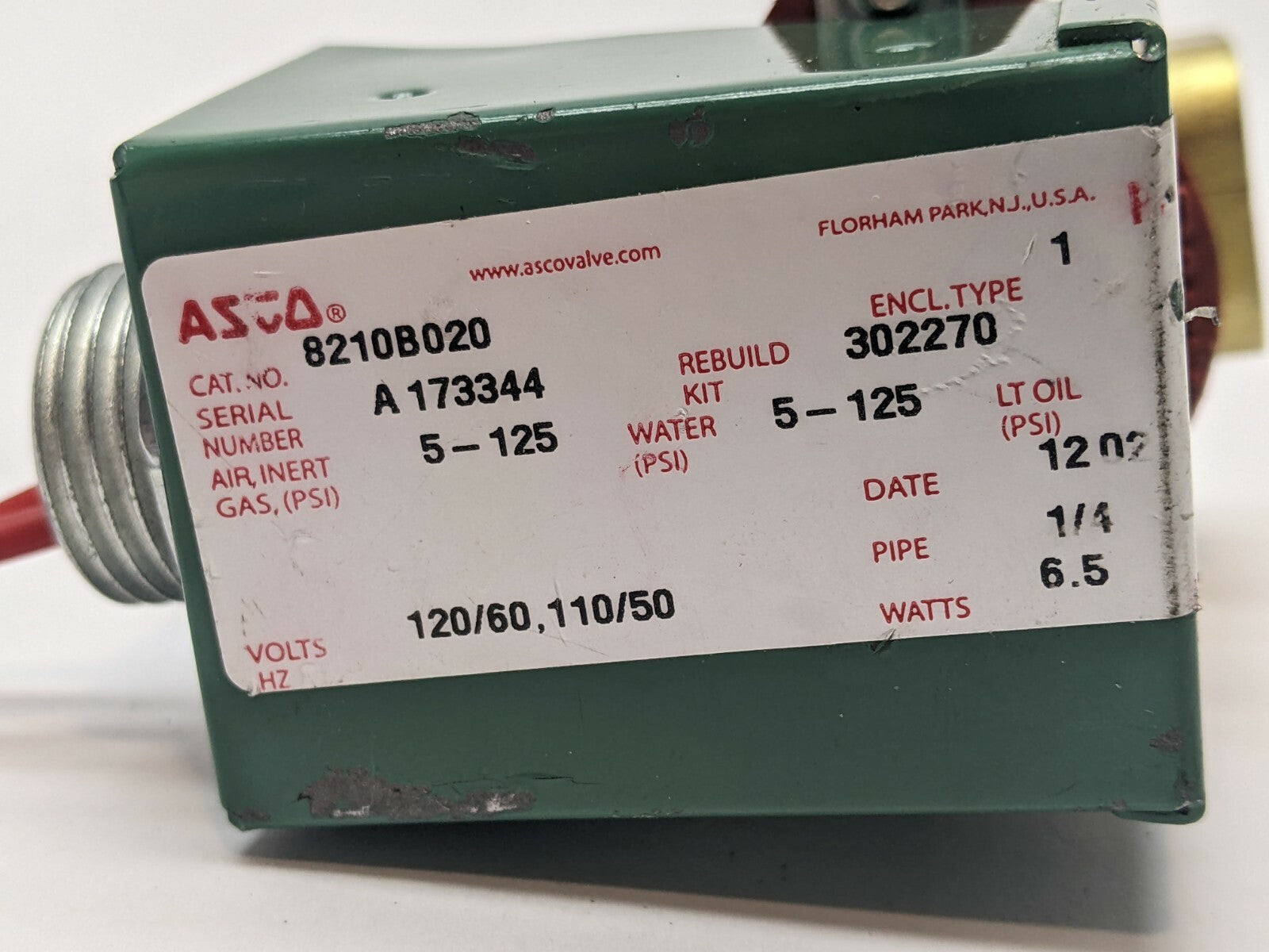 8210B020 | ASCO Brass Solenoid Valve Normally Closed 1/4" NPT - Used - Maverick Industrial Sales
