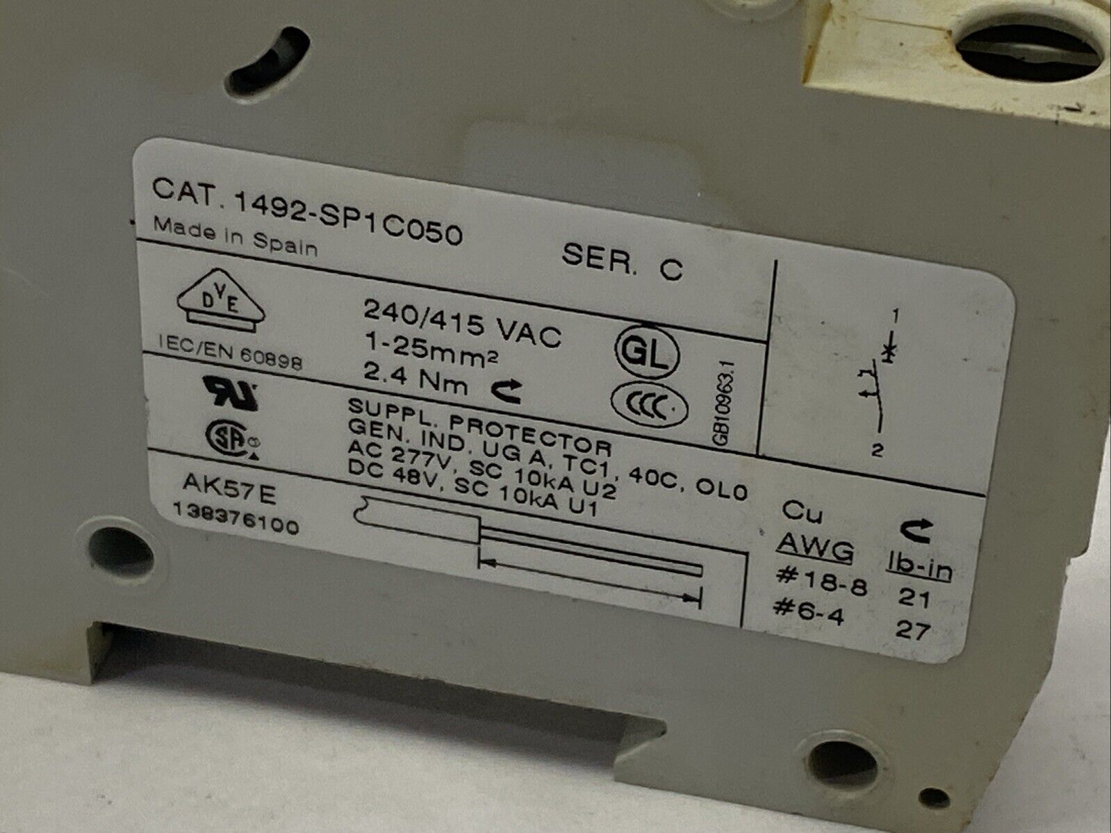 Allen Bradley 1492-SP1C050 Ser C Breaker Miniature 5A 277VAC 48VDC 1P - Maverick Industrial Sales