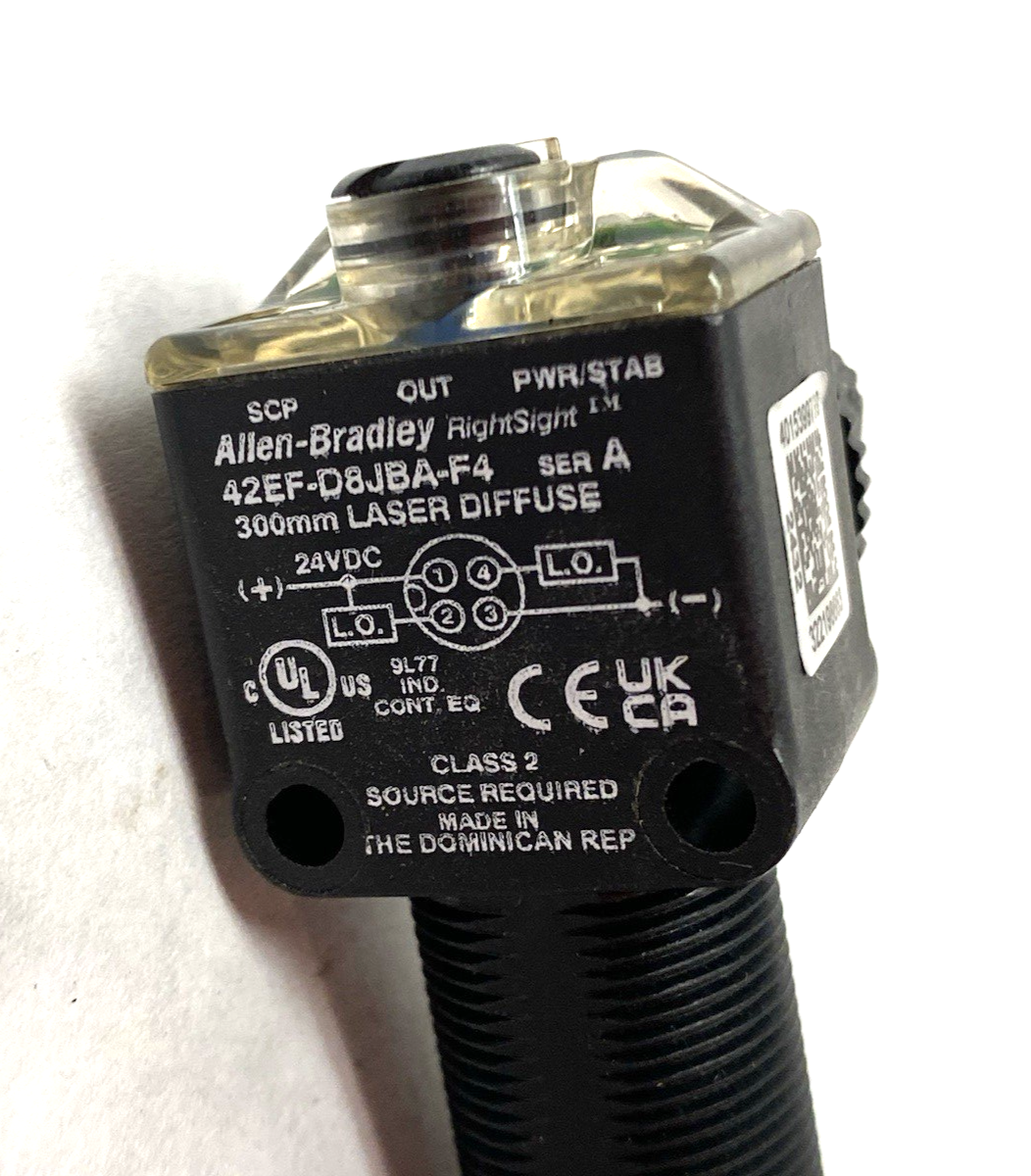42EF-D8JBA | Allen Bradley Ser. A RightSight Photoelectric Sensor 300mm Laser Diff - Used - Maverick Industrial Sales
