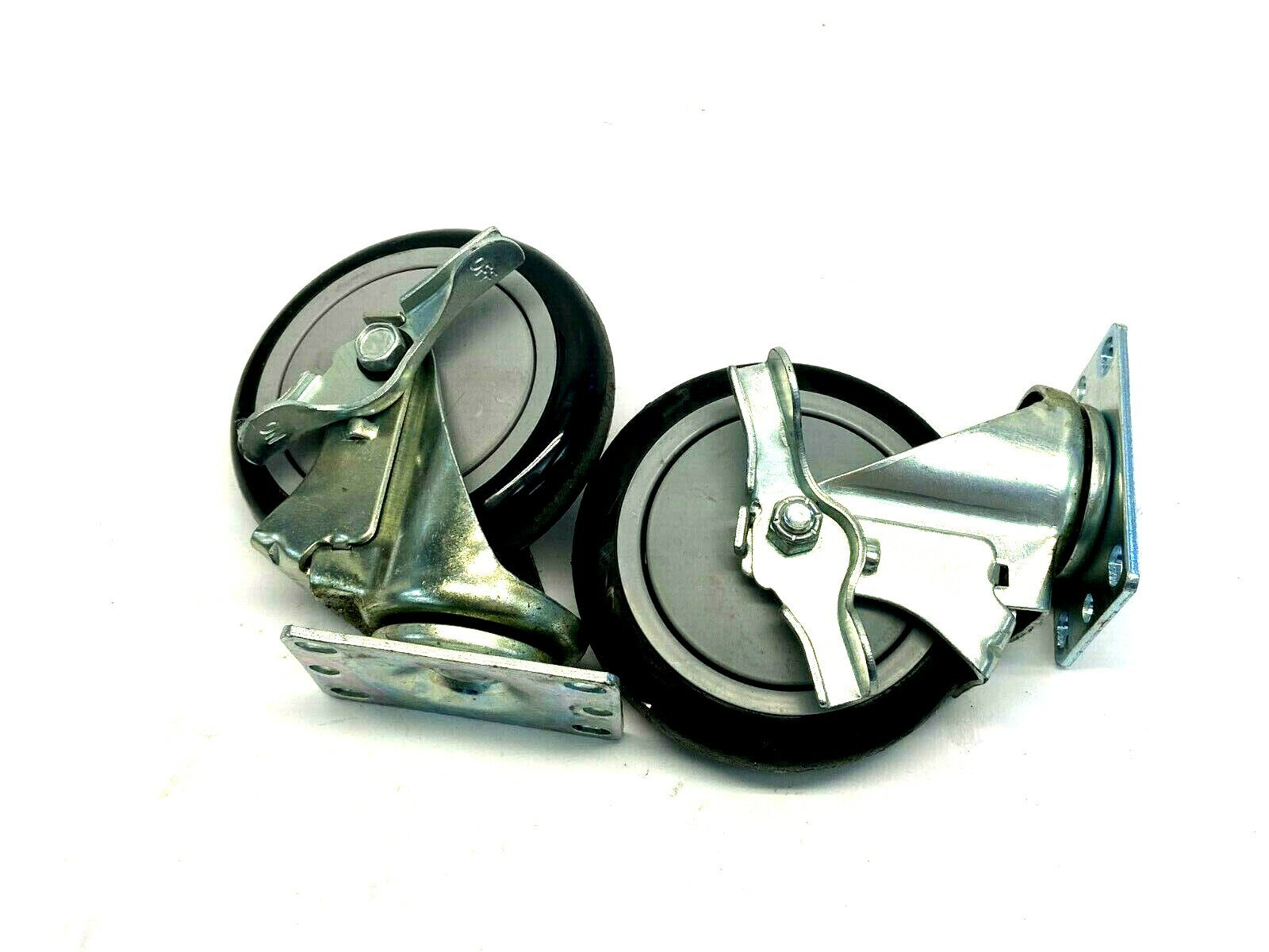 Durable Plate Mount Cam Brake Swivel Casters Poly Pro A 5" x 1-1/4" LOT OF 2 - Maverick Industrial Sales