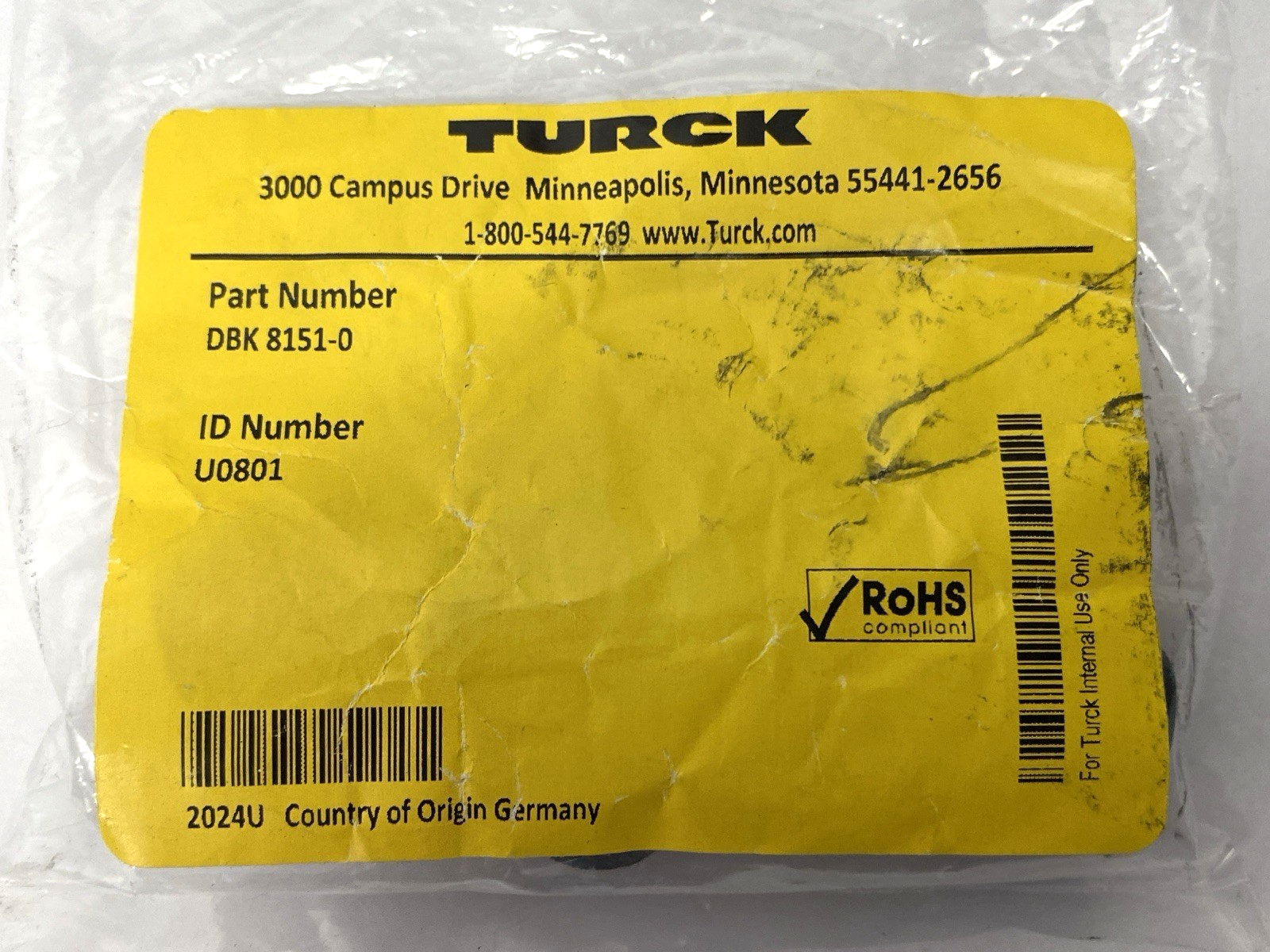 DBK 8151-0 | Turck Field Wire M12 Straight Connector U0801 - New - Maverick Industrial Sales