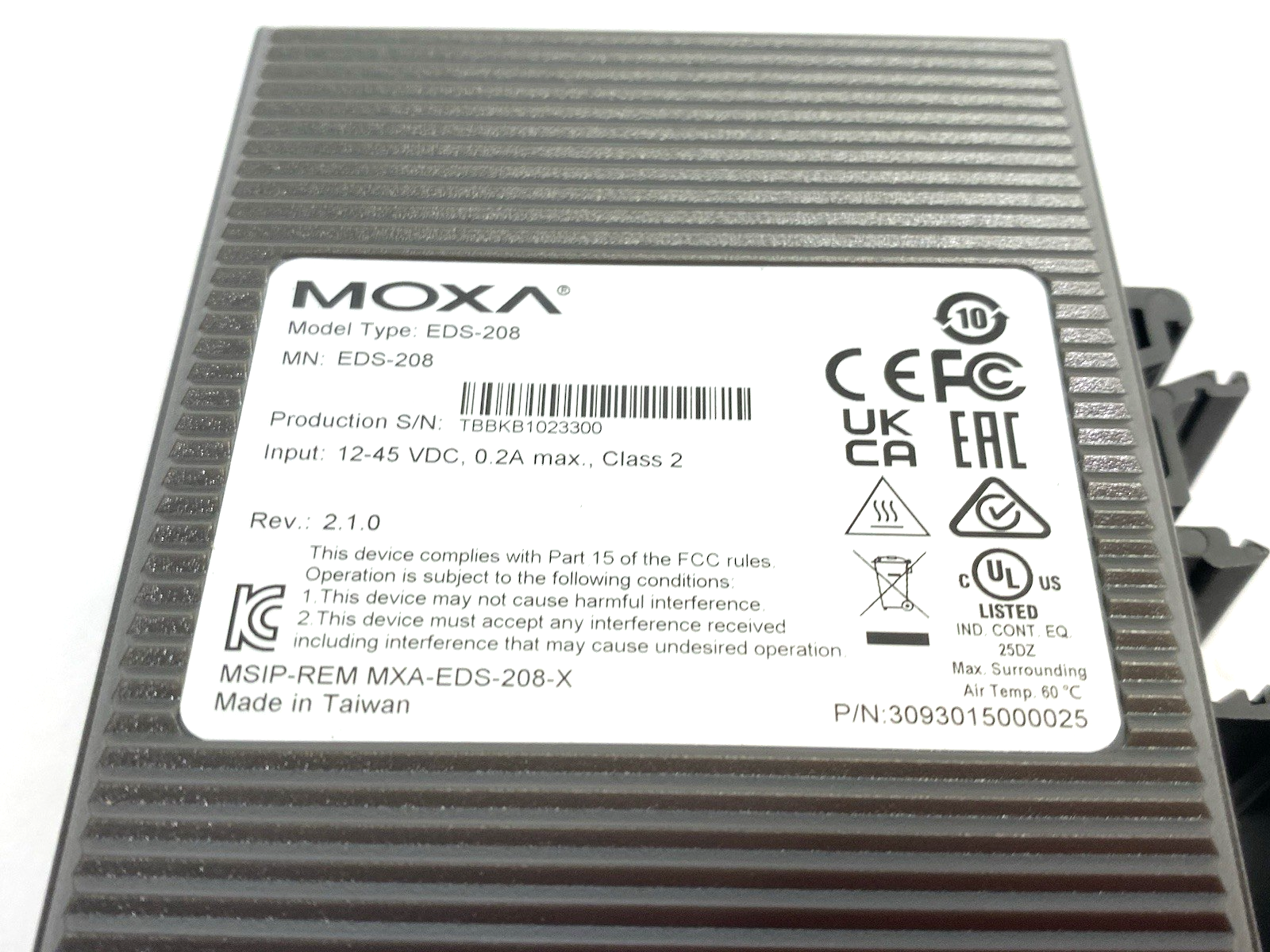 EDS-208 | Moxa Entry-Level Unmanaged Ethernet Switch 8-Port NO TERMINAL CONN. - Used - Maverick Industrial Sales