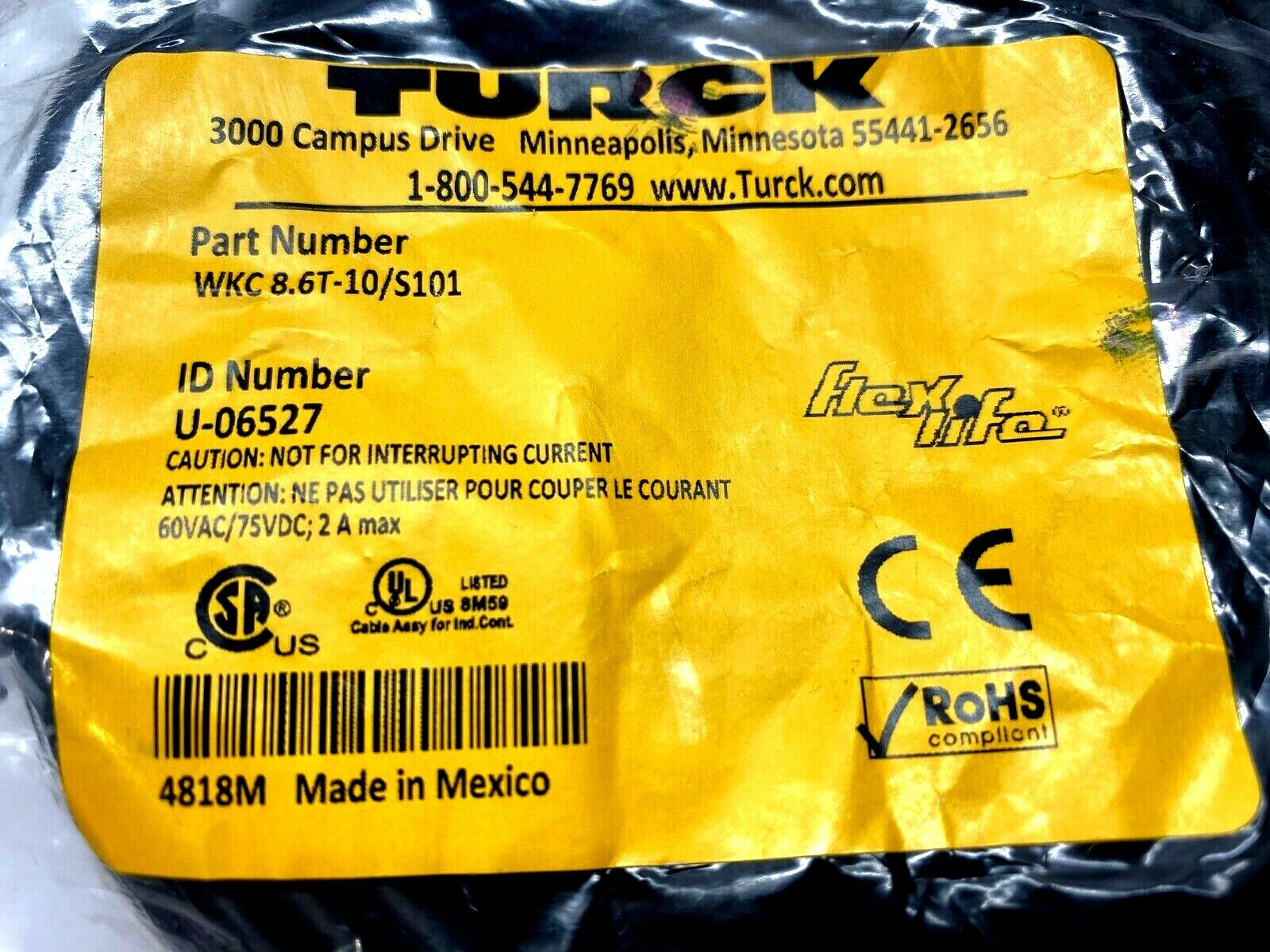Turck WKC 8.6T-10/S101 Flexlife Cordset Right Angle Female 6 Wire U-06527 - Maverick Industrial Sales