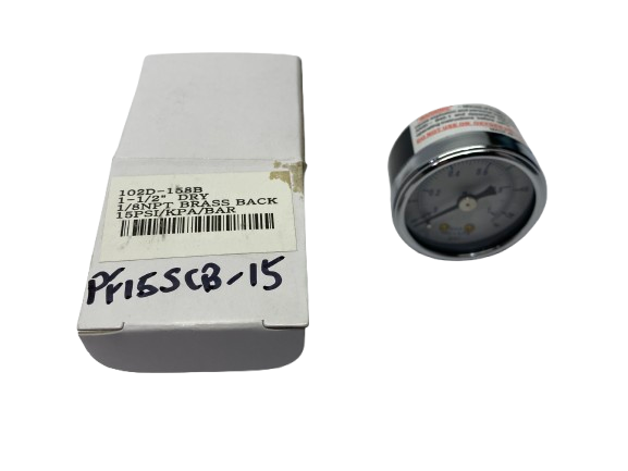 PIC Gauges 102D-158B Pressure Gauge 1-1/2 Dia. 1/8" NPT, Brass Back, 0-15PSI - Maverick Industrial Sales