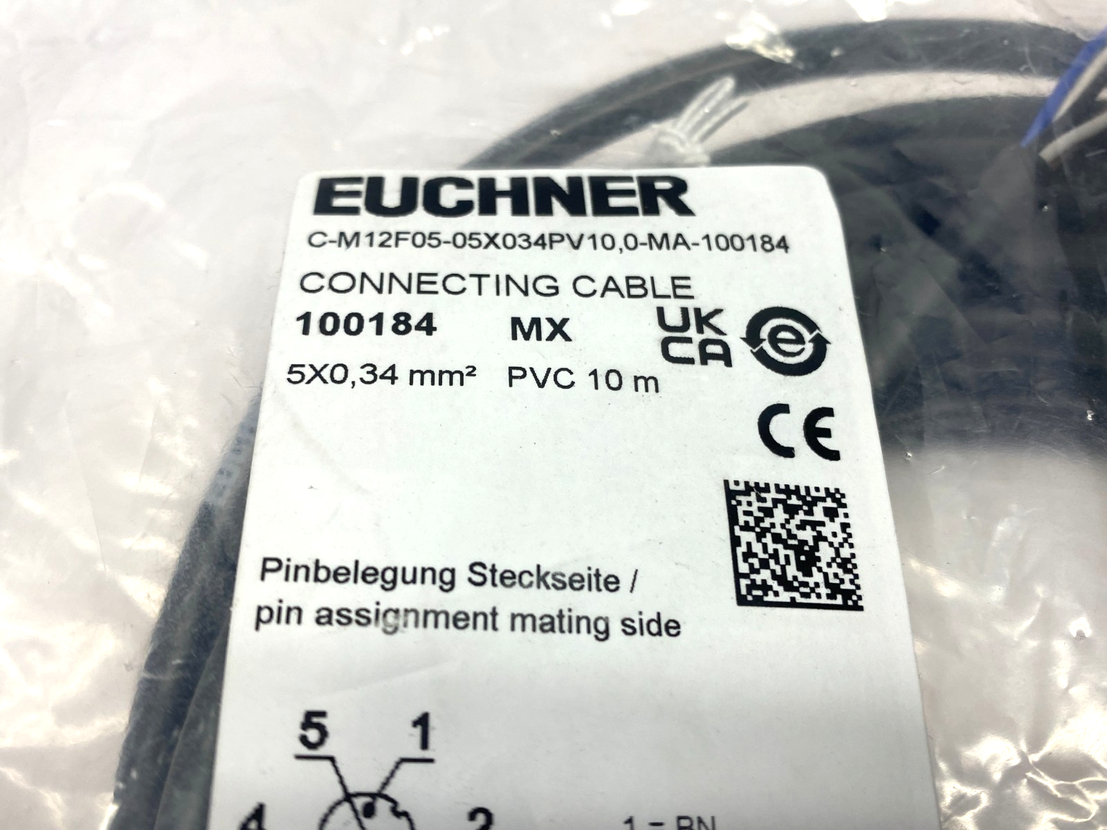 C-M12F05-05X034PV10,0-MA-100184 | Euchner Connecting Cable M12 5-Pin 10m 100184 - New - Maverick Industrial Sales