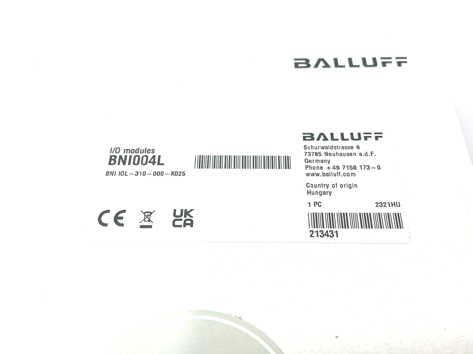 Balluff BNI004L Standard I/O Link Hub BNI IOL-310-000-K025 - Maverick Industrial Sales