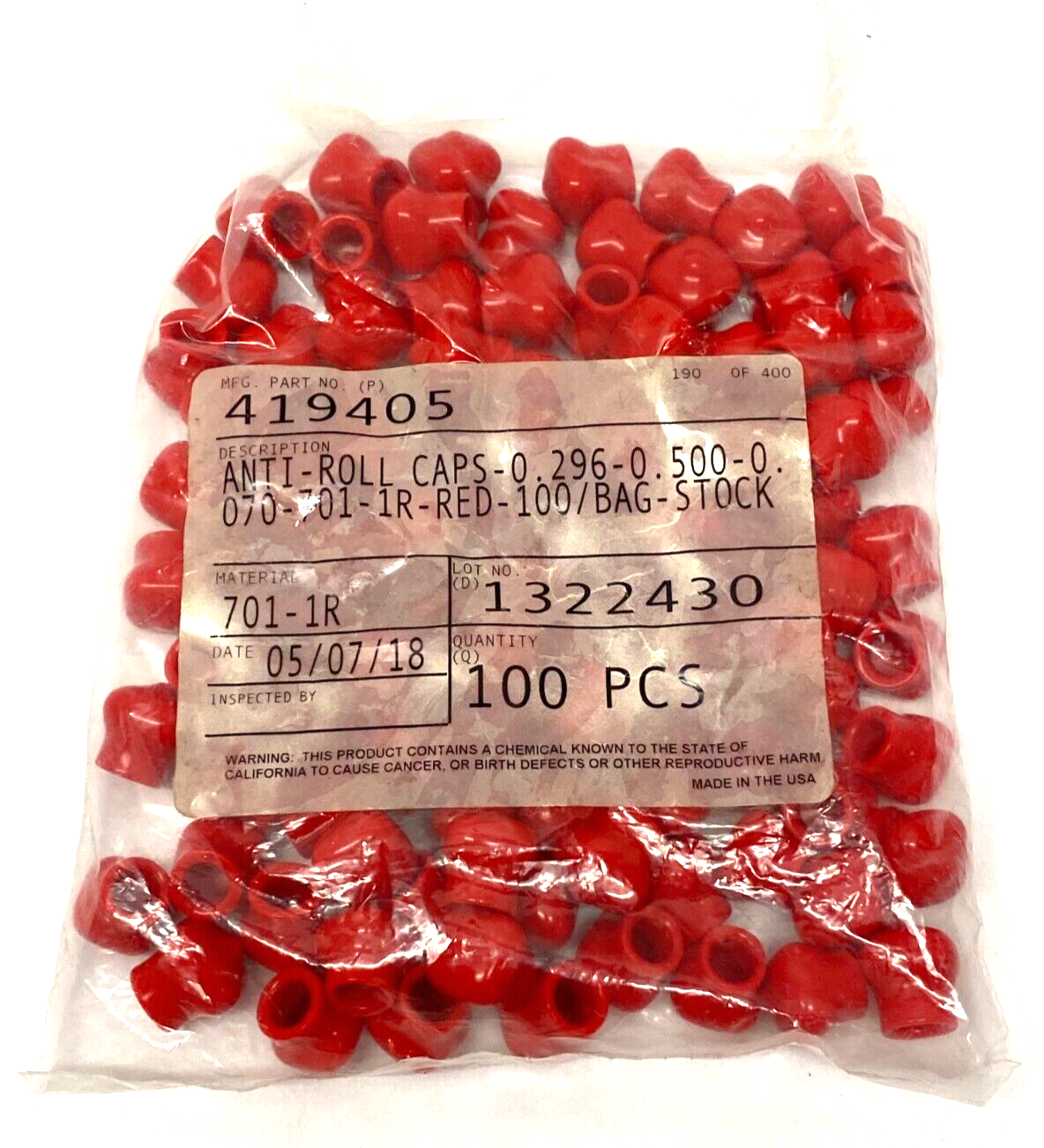 StockCap 419405 Anti-Roll Caps Red 0.296" X 0.500" PKG OF 100 - Maverick Industrial Sales