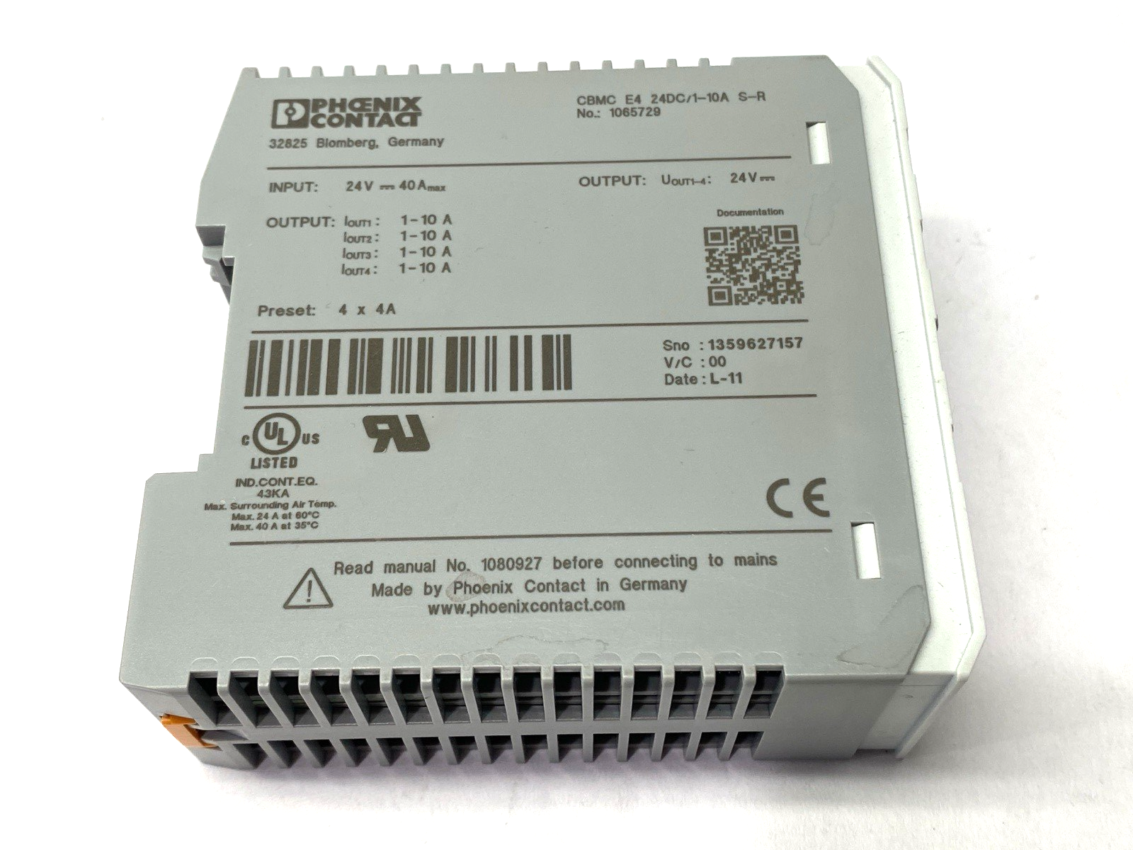 Phoenix Contact CBMC E4 24DC/1-10A S-R Electronic Circuit Breaker 24VDC 1065729 - Maverick Industrial Sales