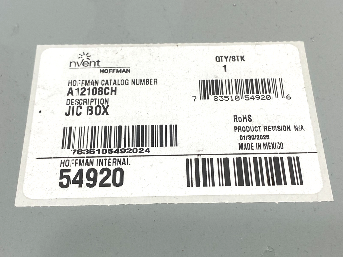 Hoffman nVent A12108CH Gray Continuous Hinge Enclosure w/ Clamps Type 12 54920 - Maverick Industrial Sales