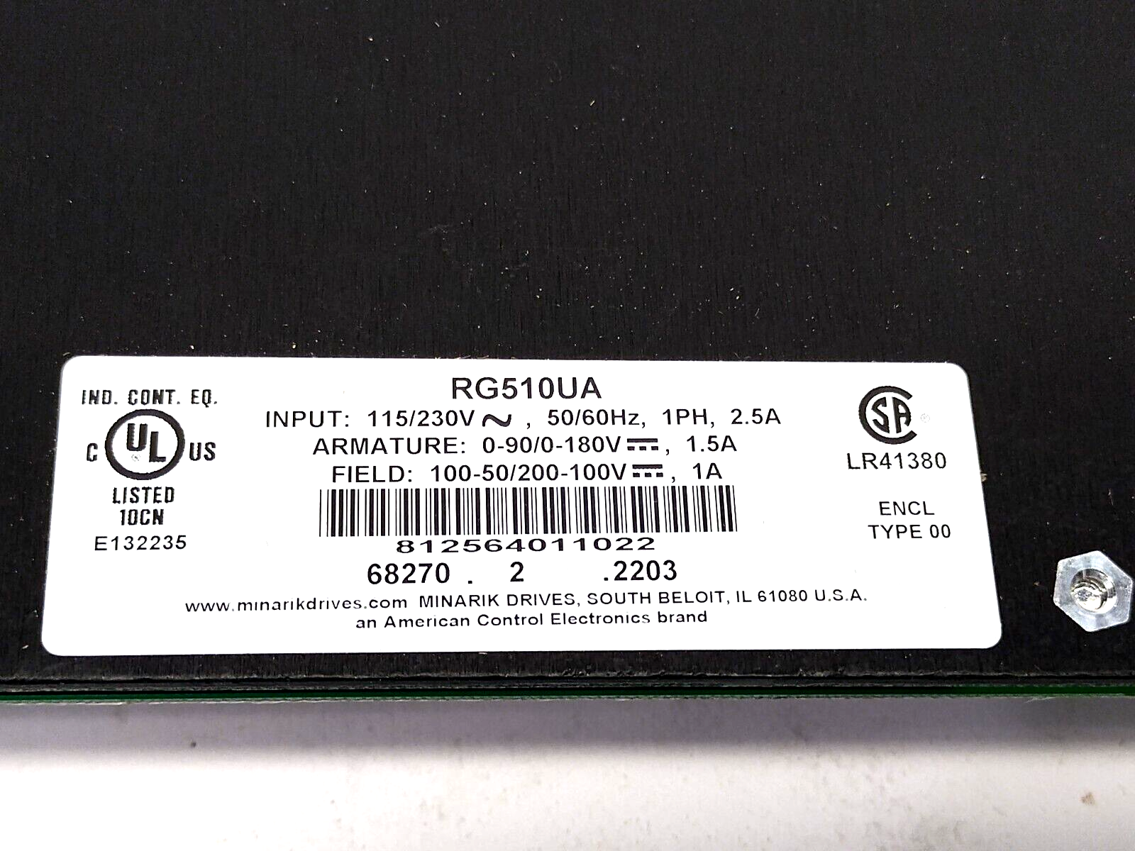 Minarik RG510UA DC Motor Control 115/230VAC 1PH 2.5A 0-180VDC 1/20 HP To 1/2 HP - Maverick Industrial Sales