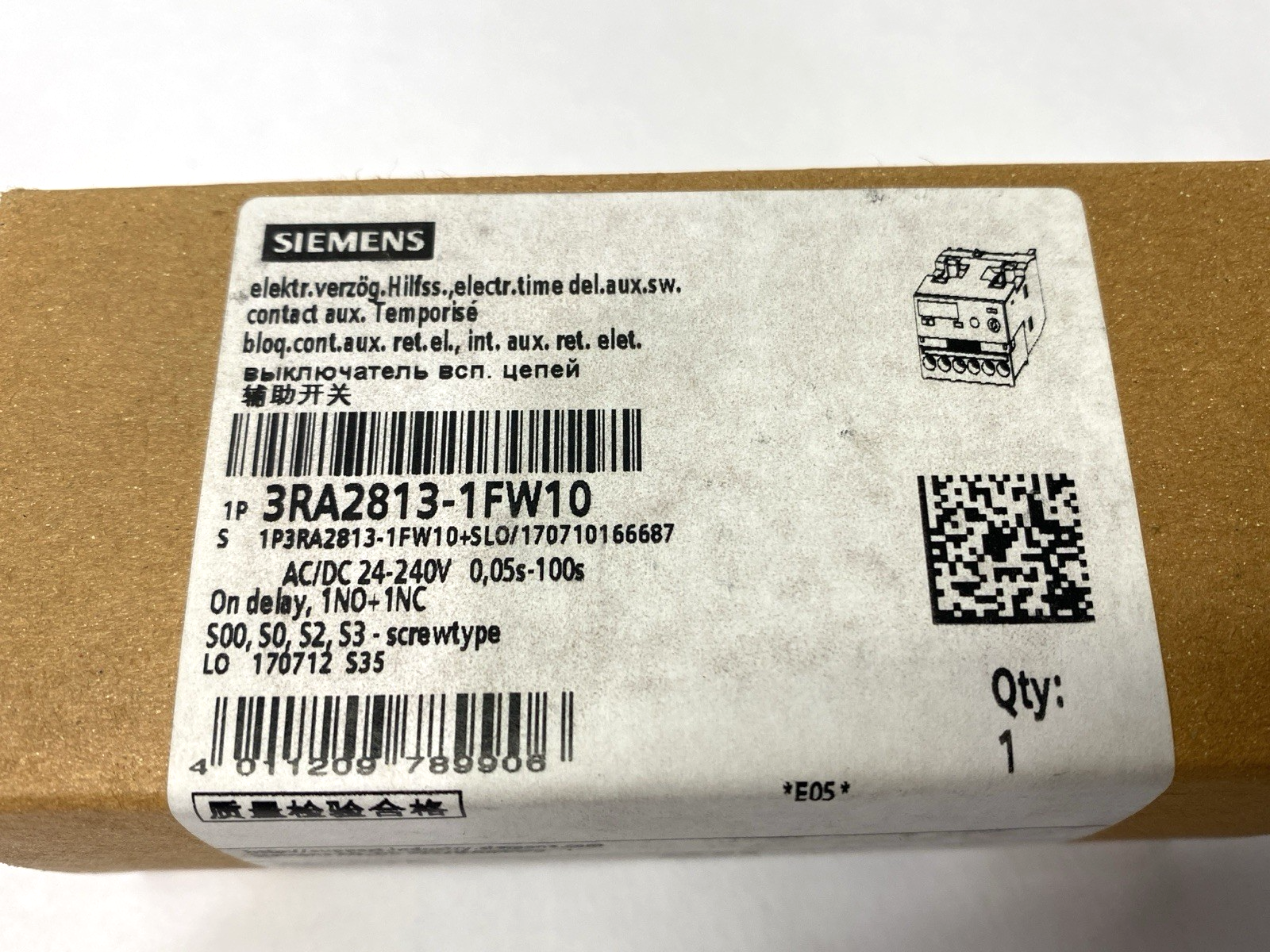 Siemens 3RA2813-1FW10 Solid State Time-Delayed Auxiliary Switch 24-240V AC/DC - Maverick Industrial Sales