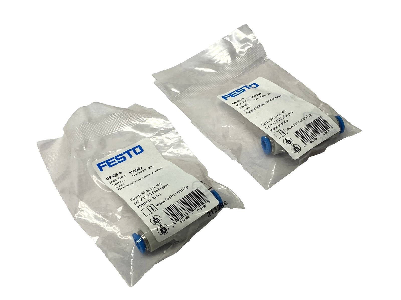 Festo QR-QS-6 One-Way Flow Control Valve 193969 LOT OF 2 - Maverick Industrial Sales