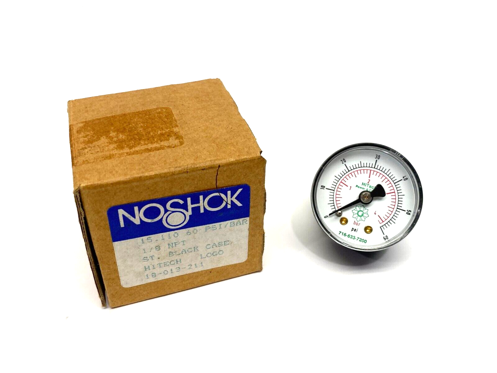 NoShok 15.110.60 HITech Pressure Gauge Back Connection 1/8" NPT 0-60psi - Maverick Industrial Sales