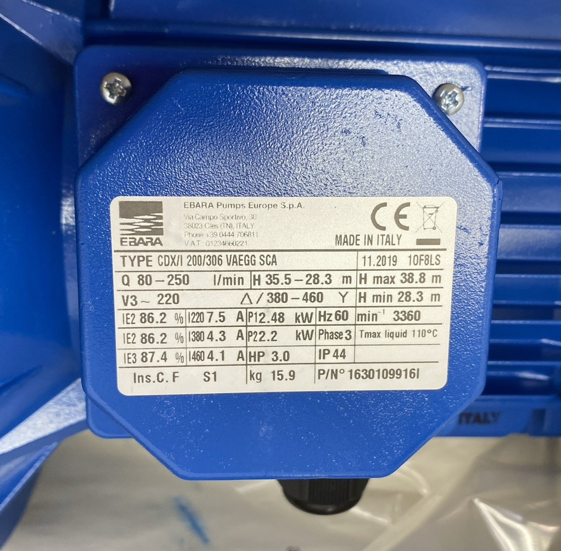 Ebara CDX/I 200/306 VAEGG SCA Stainless Steel Centrifugal Pump 3-Phase 60Hz - Maverick Industrial Sales