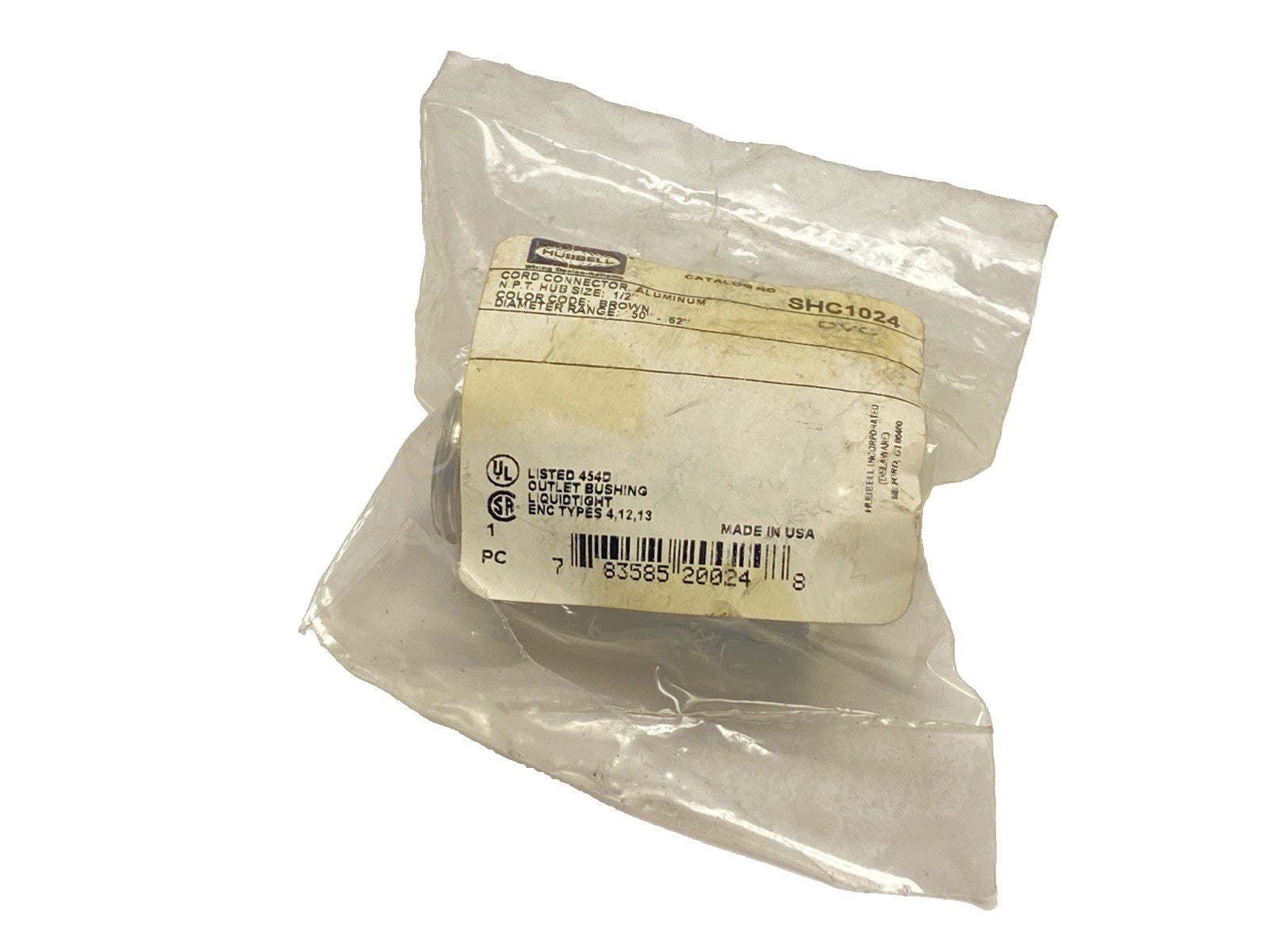 Hubbell SHC1024 Kellems Aluminum Cord Connector 1/2" Hub Size 0.5-0.63" - Maverick Industrial Sales