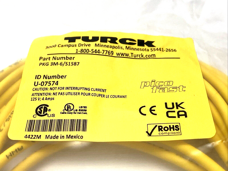 Turck PKG 3M-6/S1587 Single Ended Cordset 6m Length - Maverick Industrial Sales