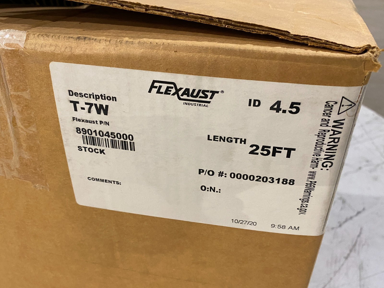 Flexaust 8901045000 Flexible Tubing Exhaust Hose T-7W 4.5" ID BOX OF 25 FEET - Maverick Industrial Sales