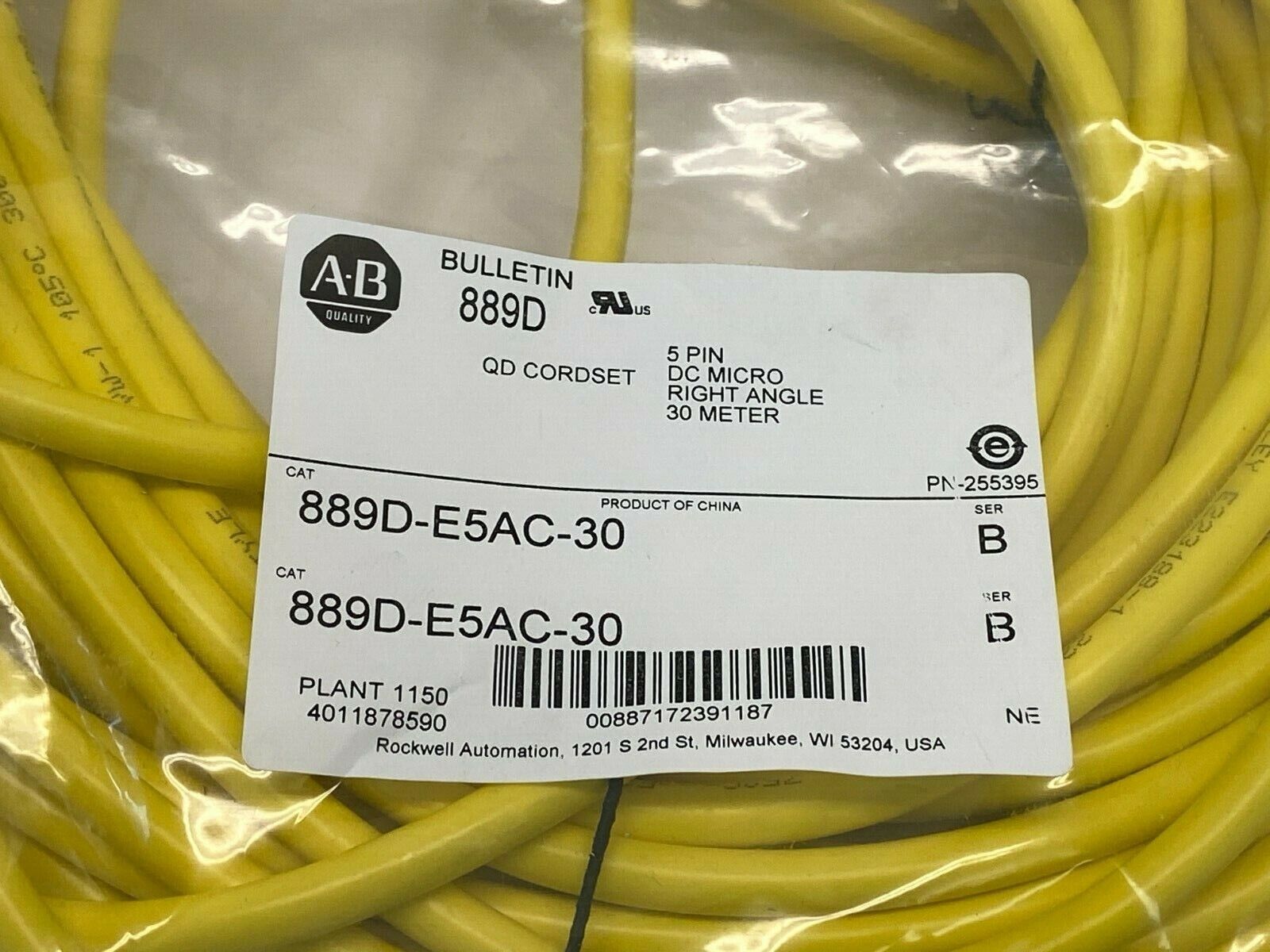 Allen Bradley 889D-E5AC-30 Ser B QD Cordset DC Micro Right Angle 30 Meter - Maverick Industrial Sales