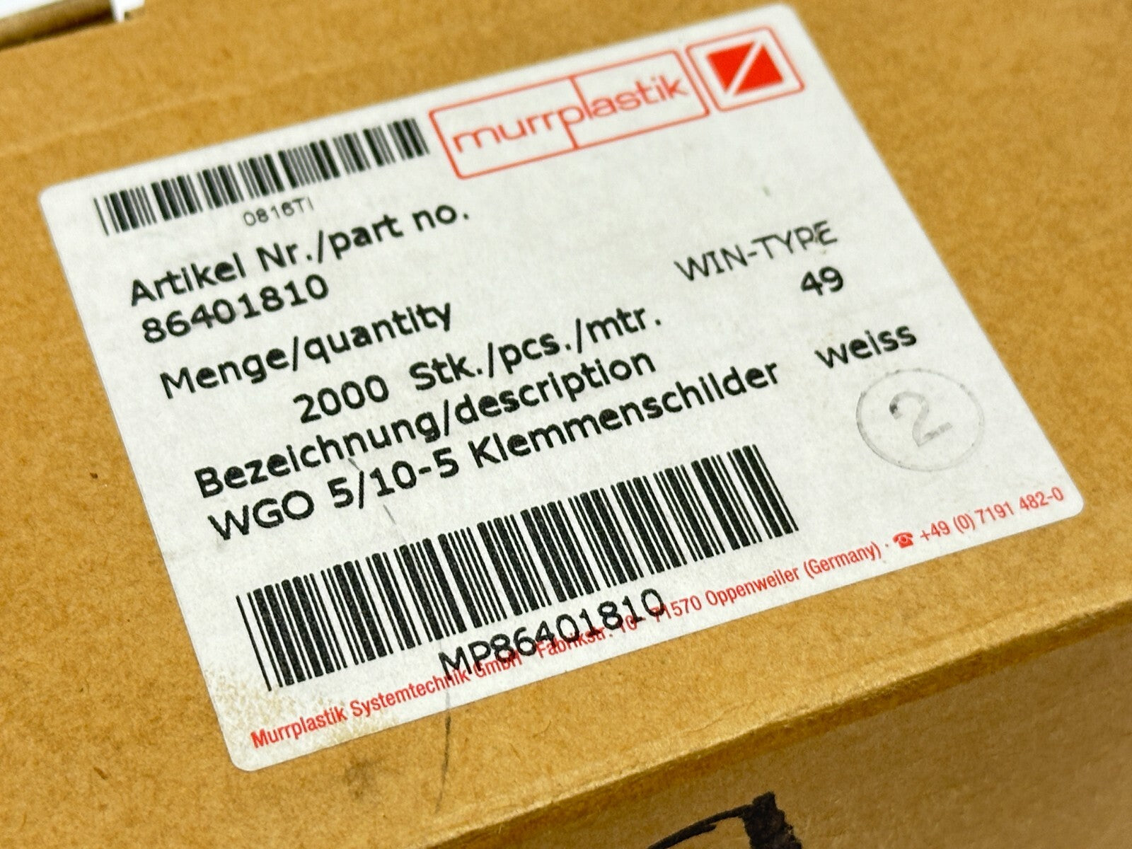 Murrplastik 86401810 Labeling Type WGO 5/10-5 WIN-Type 49 LOT OF 1672 - Maverick Industrial Sales