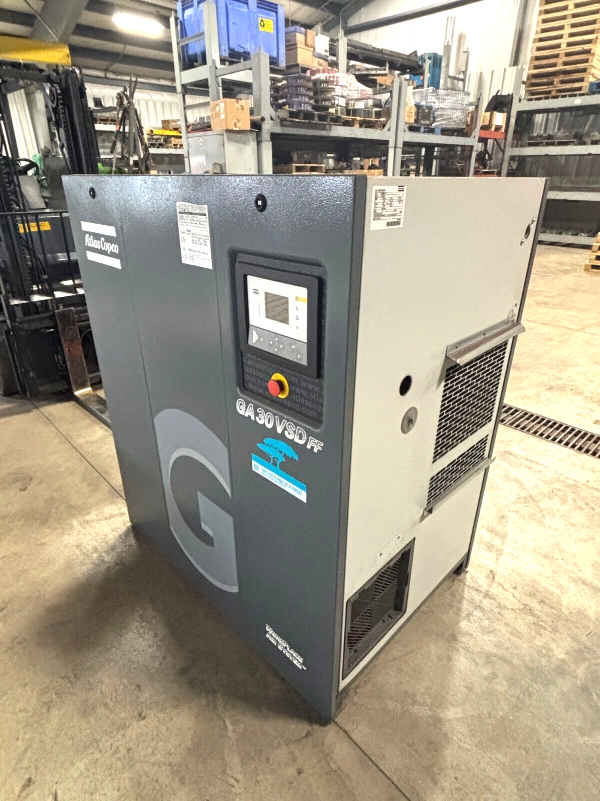 Atlas Copco GA30VSD FF Air Compressor, 40 HP, 30 kW, 230V, 2013 - Maverick Industrial Sales