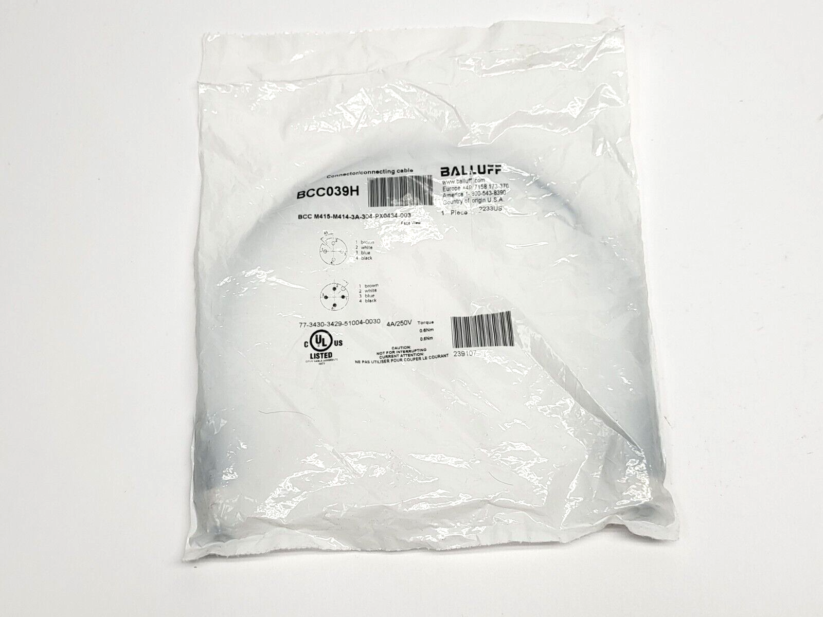 Balluff BCC M415-M414-3A-304-PX0434-003 Double Ended Cordset BCC039H - Maverick Industrial Sales