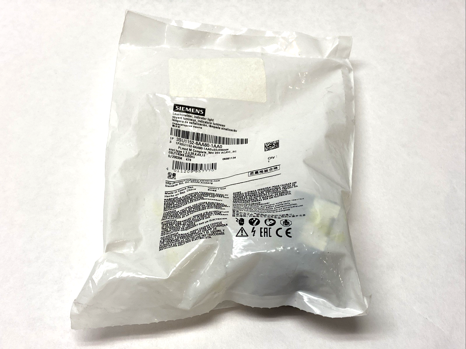 Siemens 3SU1152-6AA60-1AA0 Pilot Light White 22mm 24V AC/DC - Maverick Industrial Sales