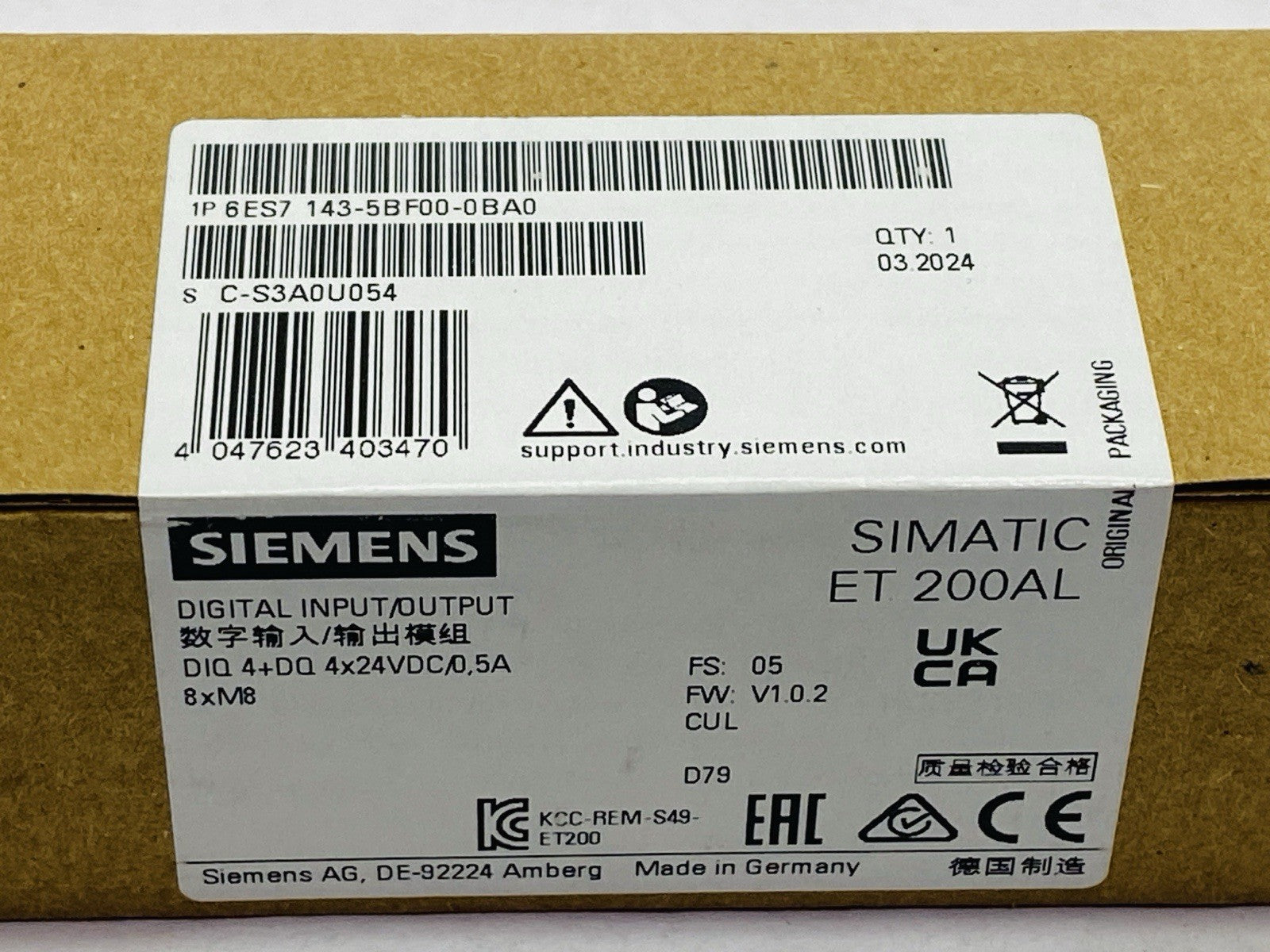 Siemens 6ES7 143-5BF00-0BA0 SIMATIC ET 200AL Digital Input/Output Module - Maverick Industrial Sales