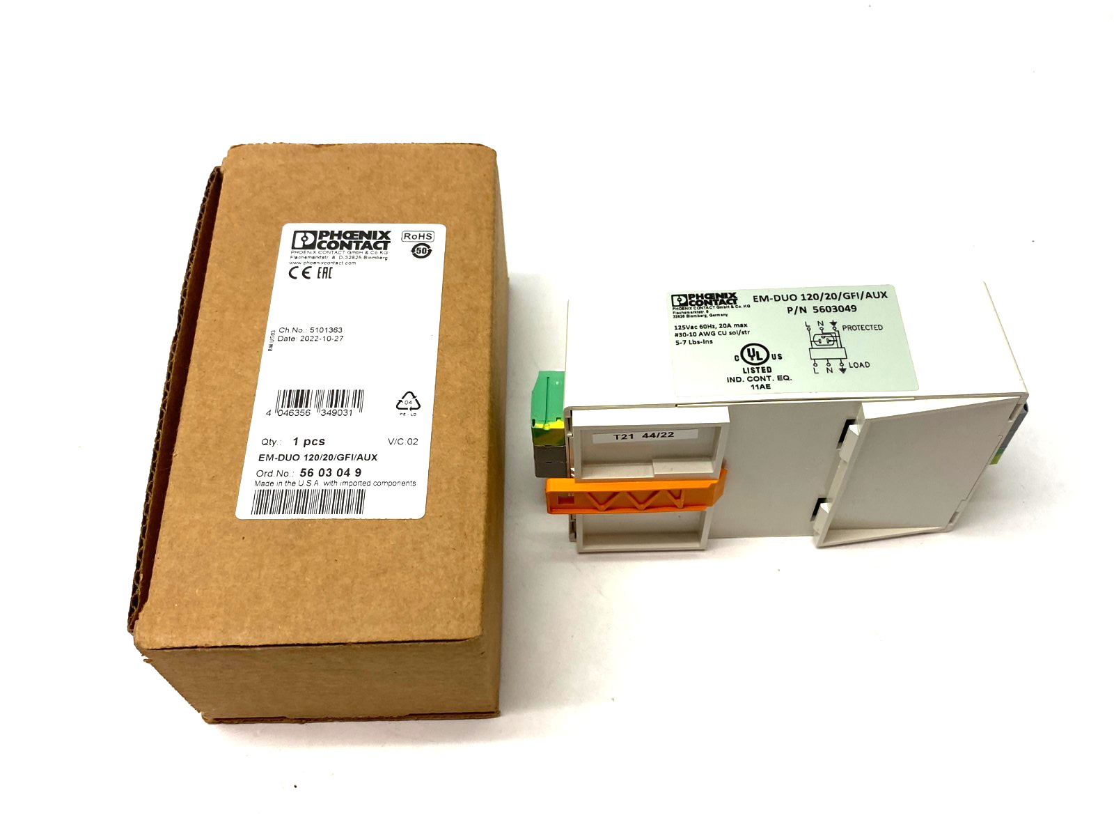 Phoenix Contact EM-DUO 120/20/GFI/AUX Screw Connection Socket 5603049 - Maverick Industrial Sales