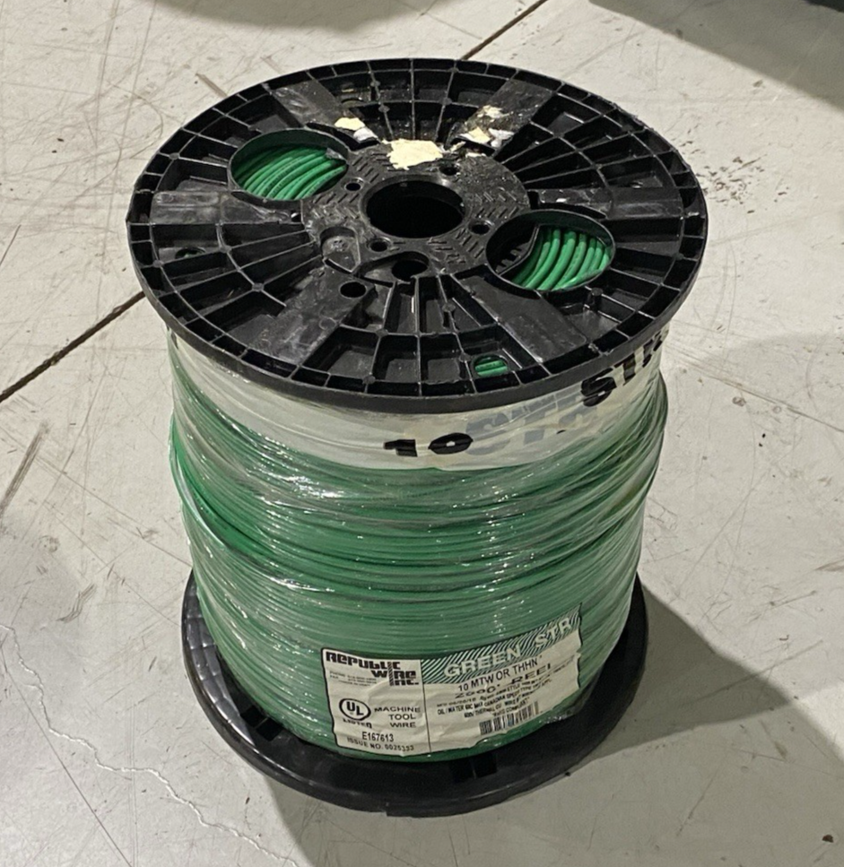 Republic Wire E167613 Sgl-Conductor MTW or THHN 10AWG Green, ROLL OF 2500 FEET - Maverick Industrial Sales