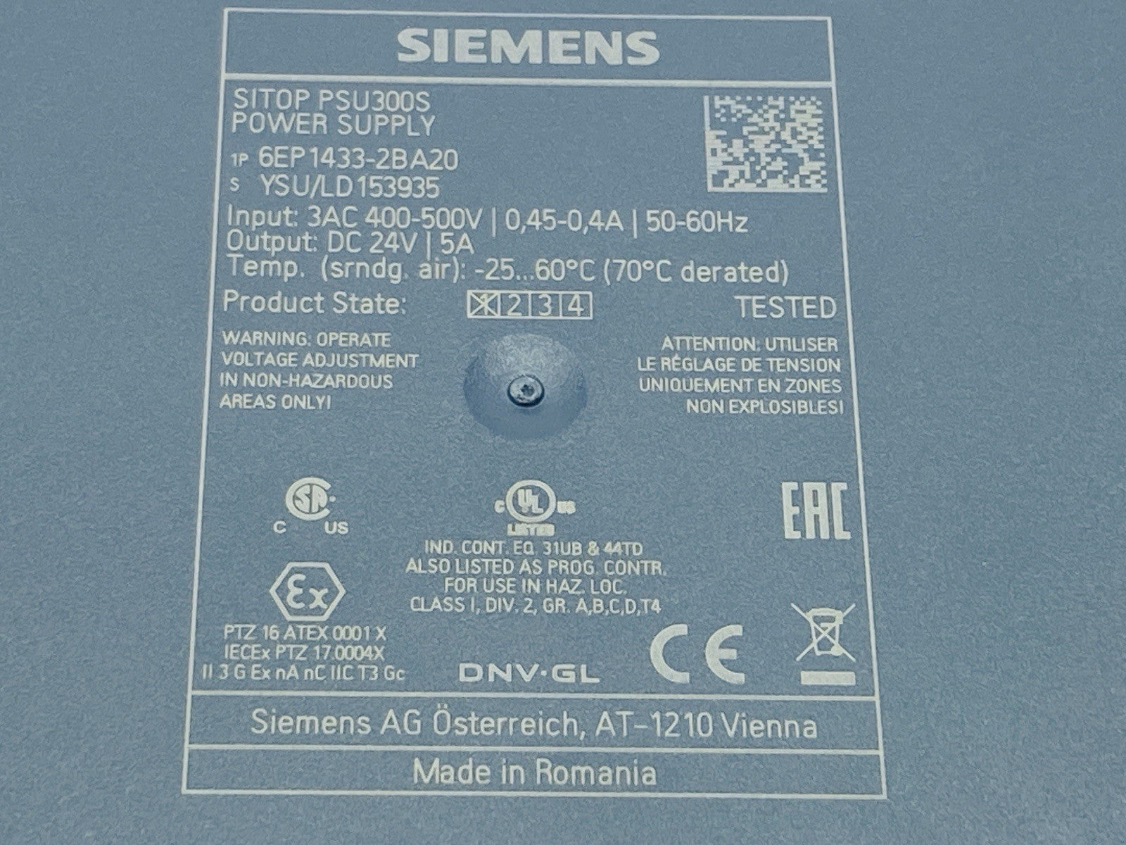 Siemens 6EP1433-2BA20 SITOP PSU300S Power Supply 5A 24VDC - New – Open box - Maverick Industrial Sales