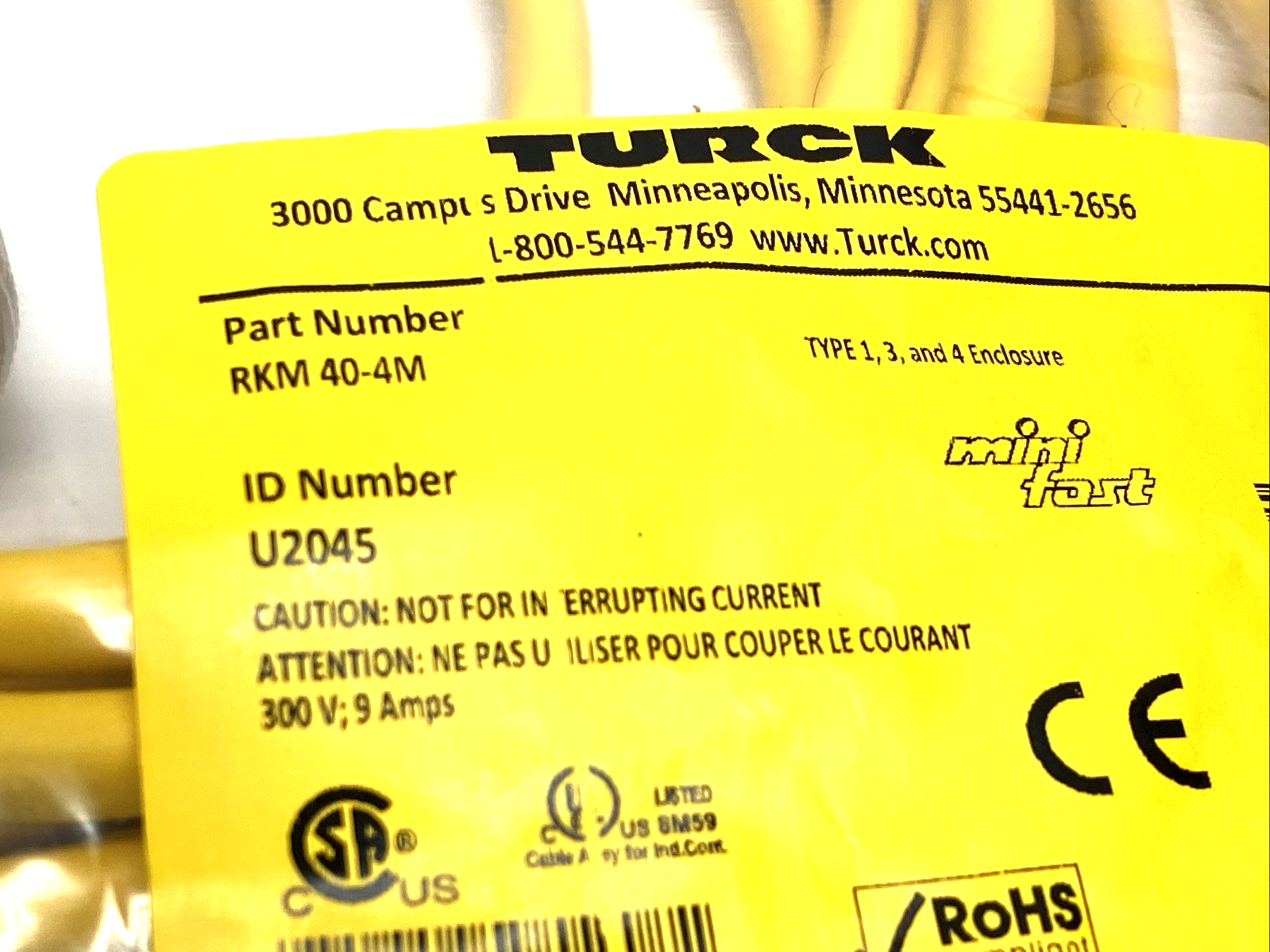 RKM 40-4M | Turck Cordset 7/8" Female 4-Pin To Wire Leads 4m U2045- New - Maverick Industrial Sales