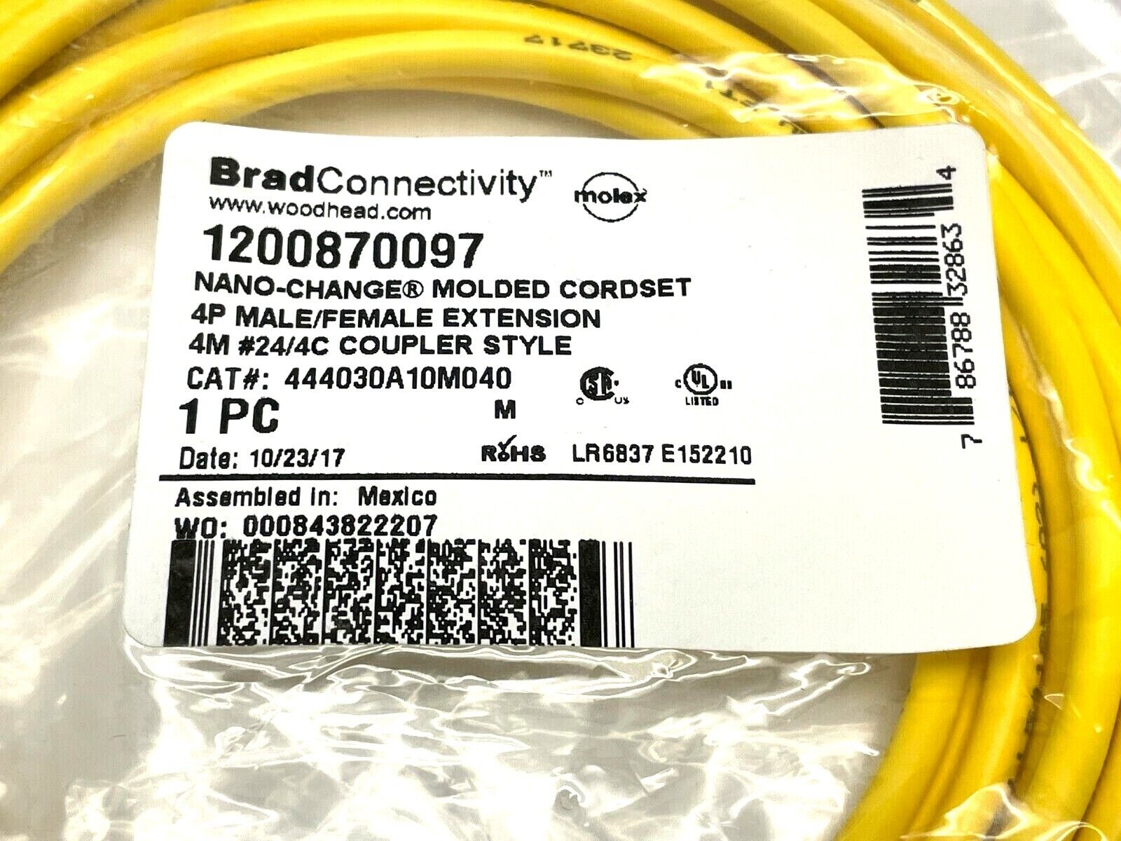 BradConnectivity 1200870097 Cordset 4m Length 4-Pin M/F 444030A10M040 - Maverick Industrial Sales