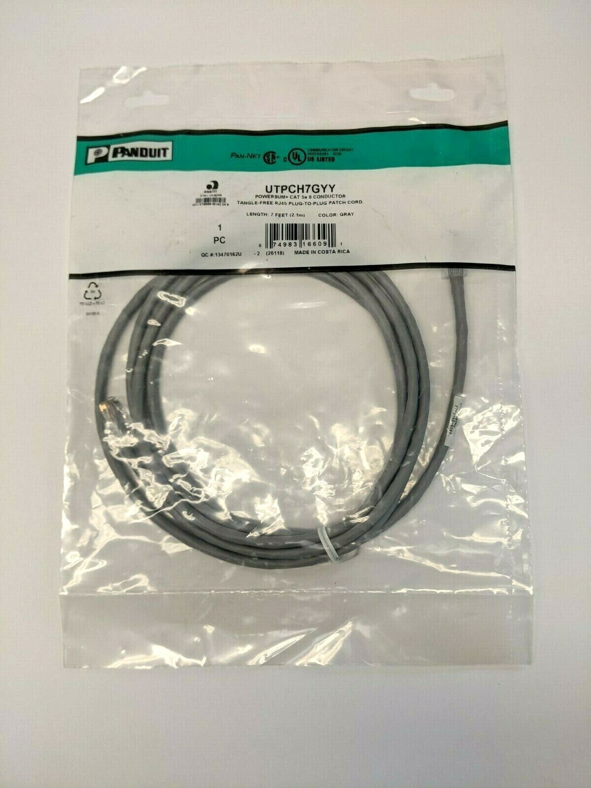 Panduit UTPCH7GYY Tangle-Free RJ45 Plug-to-Plug Patch Cord CAT5e - Maverick Industrial Sales