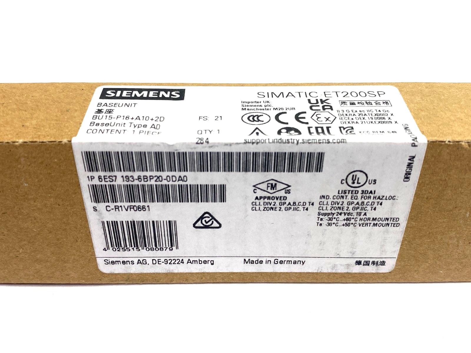 Siemens 6ES7193-6BP20-0DA0 SIMATIC ET 200SP Base Unit BU15-P16+A10+2D, Type A0 - Maverick Industrial Sales