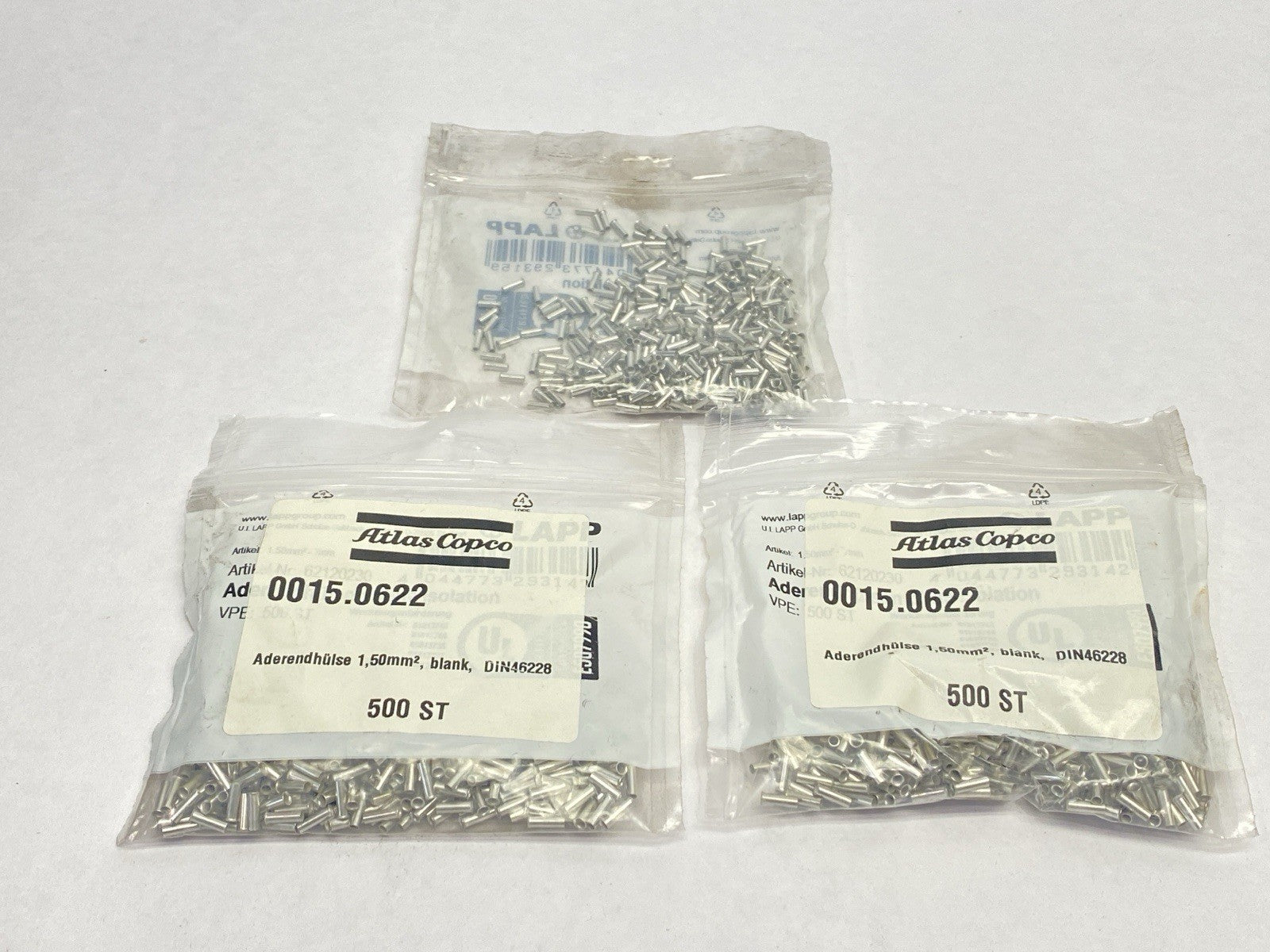 Atlas Copco 0015.0622 SPin Sleeve 1.5mm Blank LOT OF 1300 - Maverick Industrial Sales
