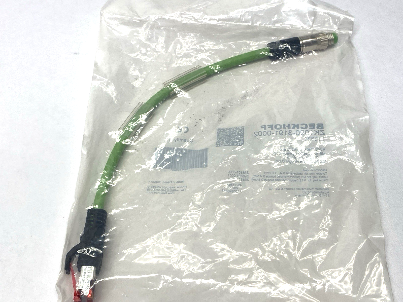Beckhoff ZK1090-3191-0002 Ethernet Cable M8 Male to RJ45 Male 0.2m - Maverick Industrial Sales