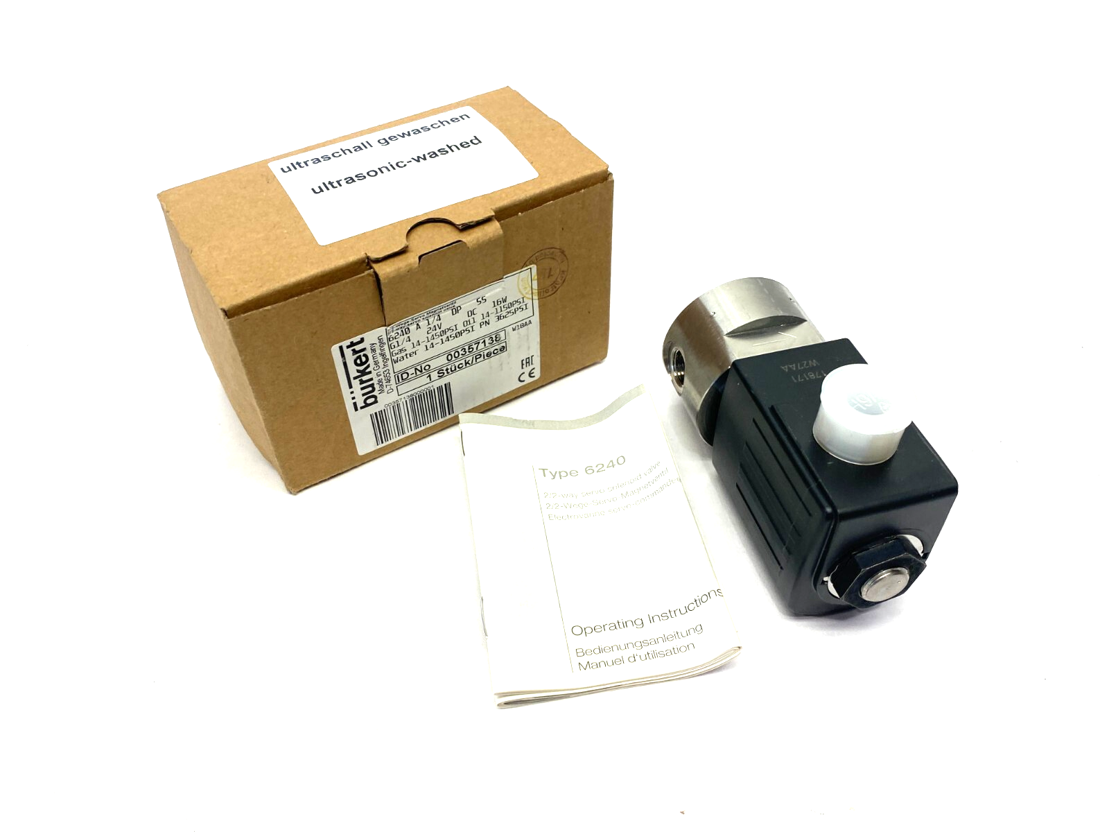 Bürkert 357138 2/2-Way Servo Solenoid Valve 6240 A 1/4 DP SS 24VDC 16W - Maverick Industrial Sales
