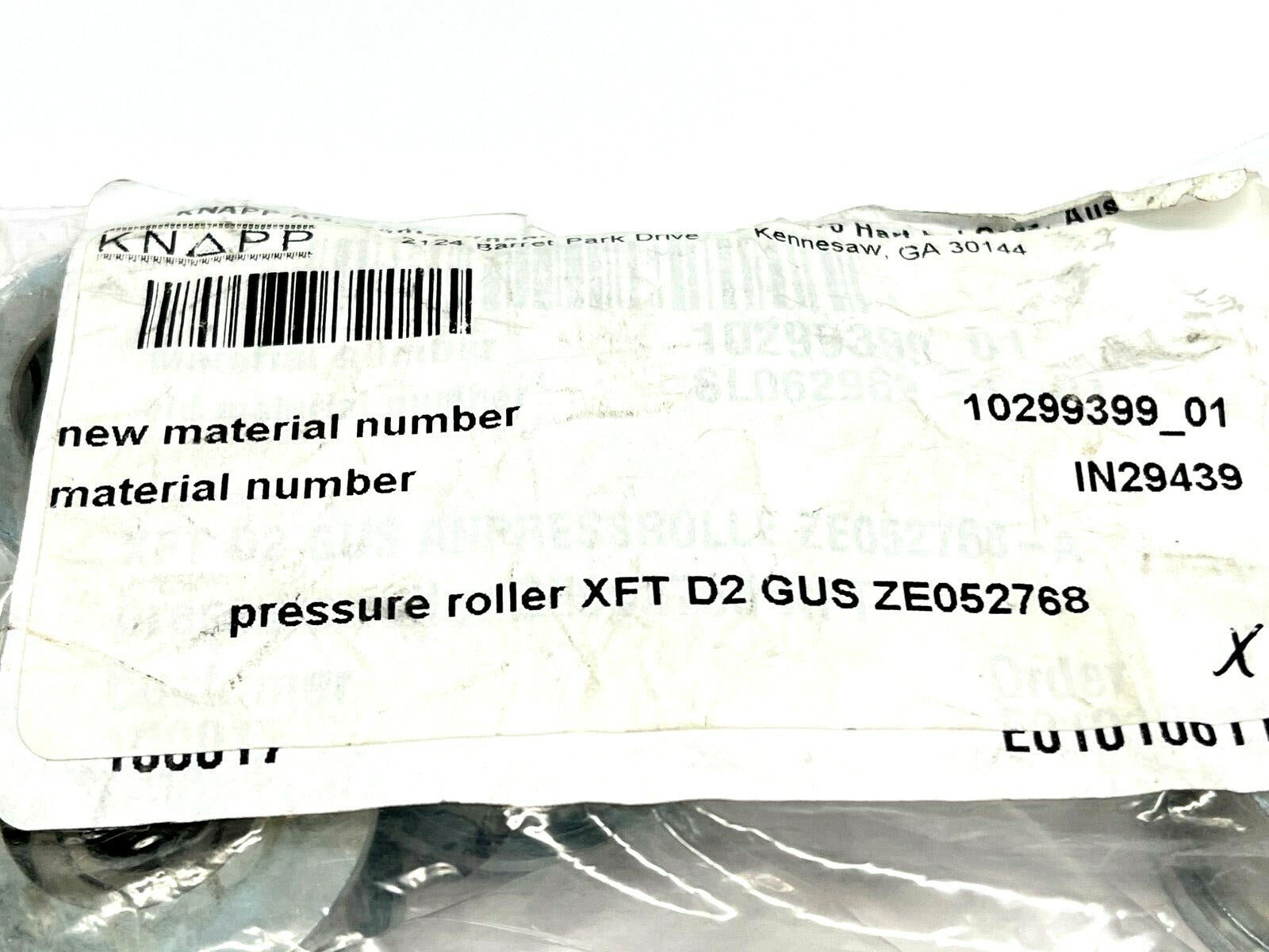 Knapp ZE052768 XFT D2 GUS Pressure Roller 10299399_01 IN29439 - Maverick Industrial Sales