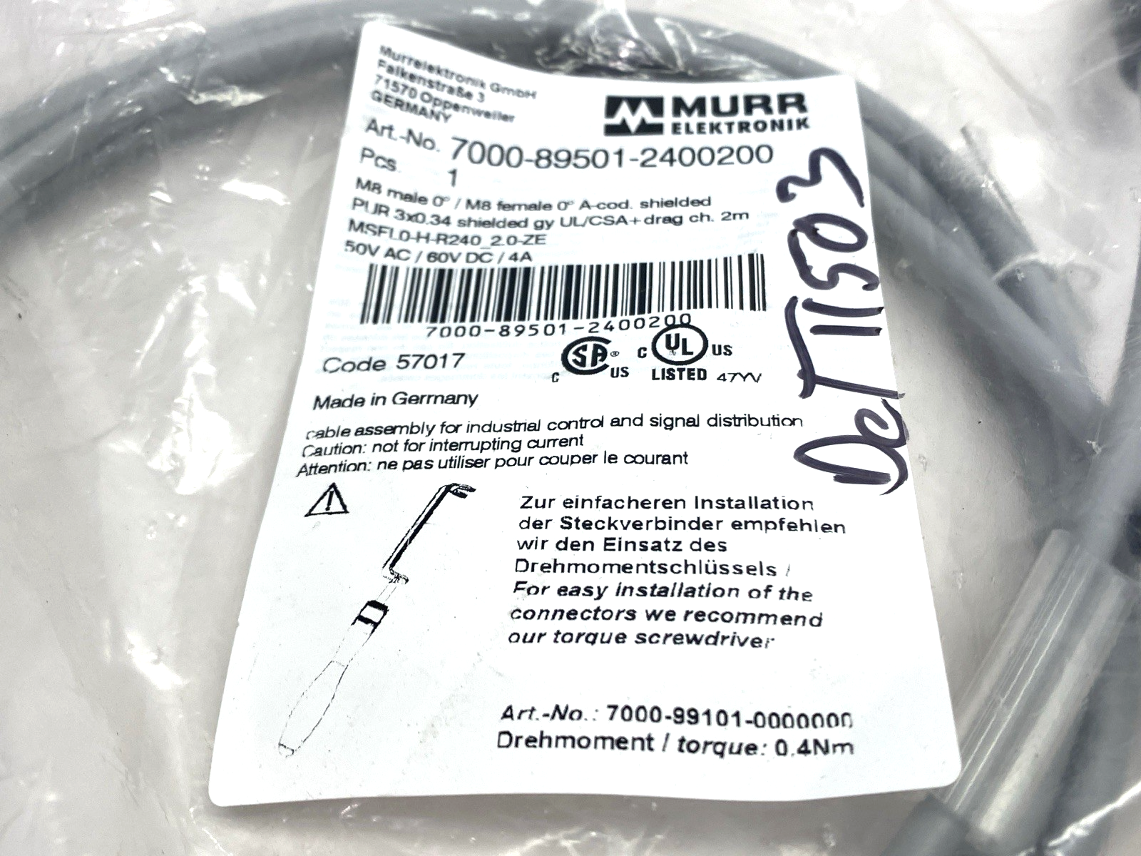 Murrelektronik 7000-89501-2400200 Double-Ended Cordset Male to Female M8 2m - Maverick Industrial Sales