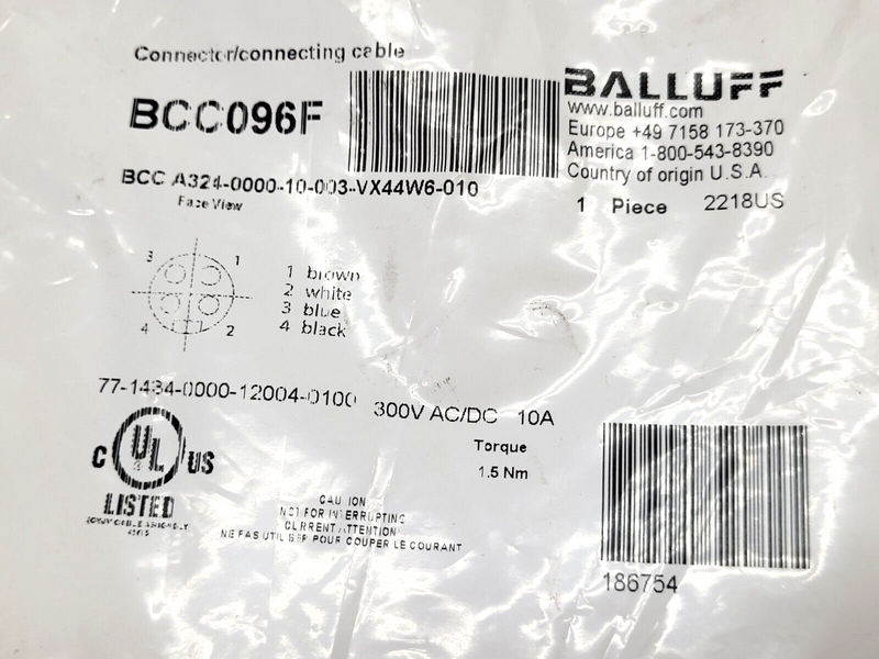 Baluff BCC A324-0000-12004-0100 Single-Ended Connector Cable BCC096F - Maverick Industrial Sales