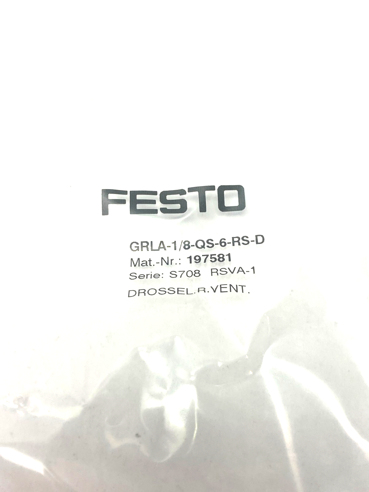 Festo GRLA-1/8-QS-6-RS-D One-Way Flow Control Valve Fitting 6mm Tube OD 197581 - Maverick Industrial Sales