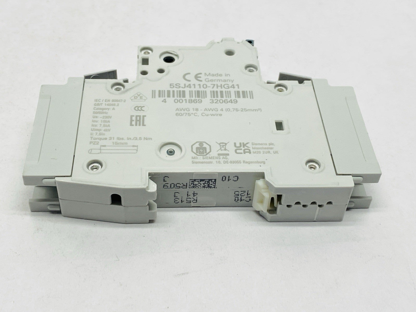 Siemens 5SJ4110-7HG41 Miniature Circuit Breaker 1-Pole 10A 240V - Maverick Industrial Sales