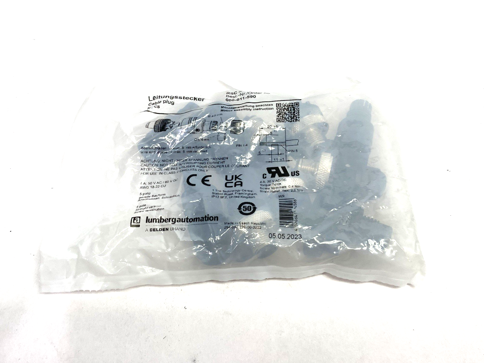 RSC 5/7,600005194 | Belden Lumberg RSC 5/7 Cable Plug Connector M12 5-Position 600005194 PKG OF 5 - New - Maverick Industrial Sales