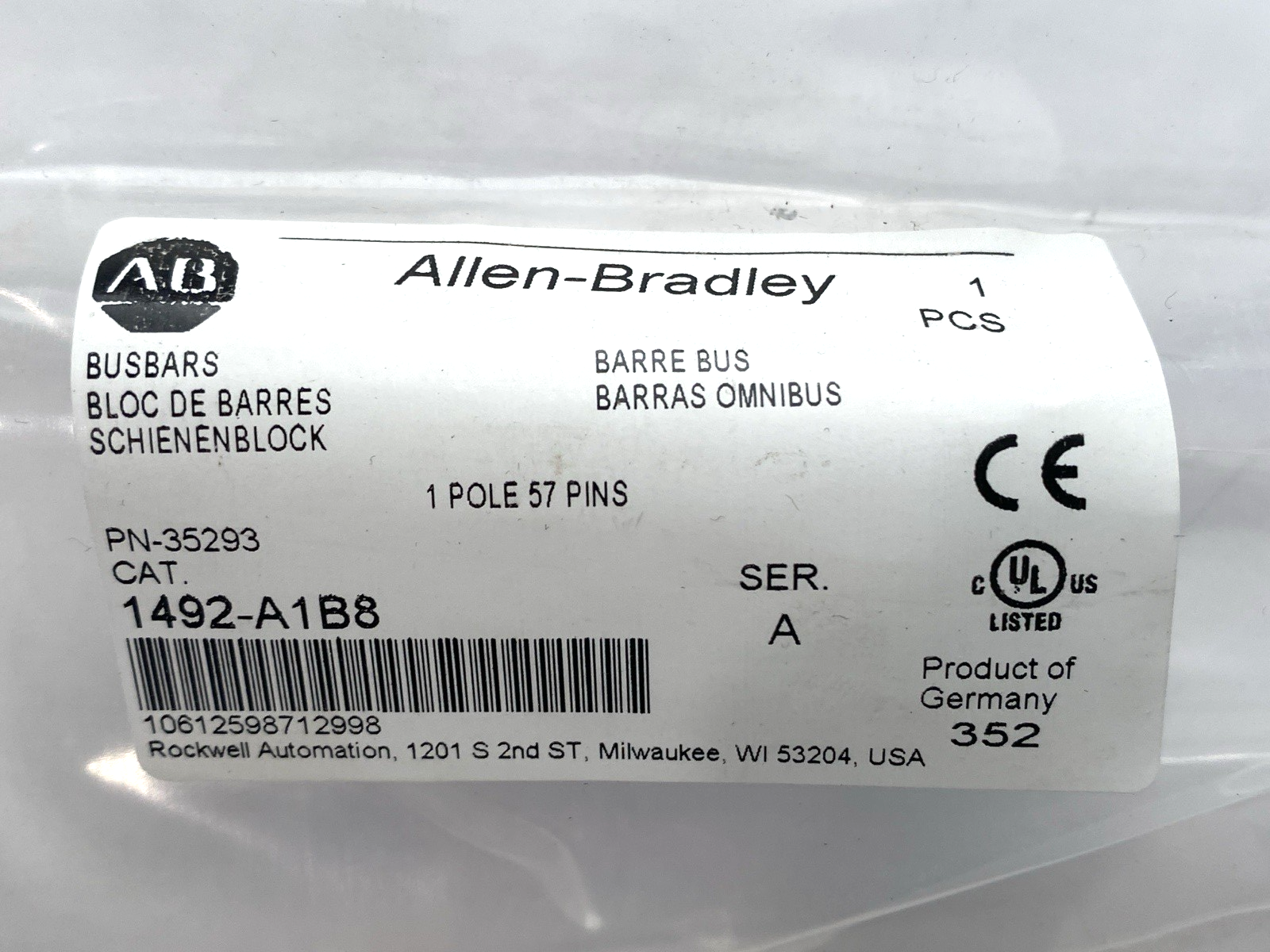 1492-A2B8 | Allen Bradley Ser. A Fuse Holder Bus Bar 1-Pole 57-Pin - New – Open box - Maverick Industrial Sales
