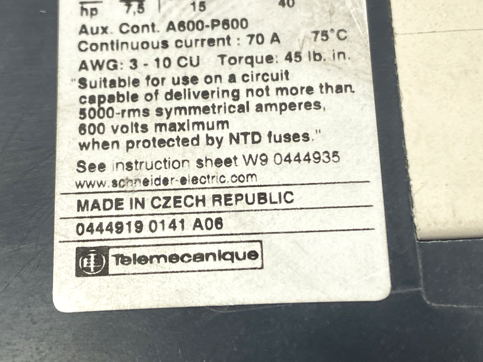 Schneider Electric LC1D50 IEC Contactor DAMAGED - Maverick Industrial Sales