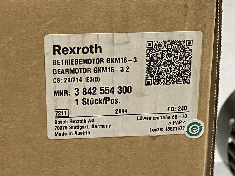 Bosch Rexroth 3842554300 Gear Motor GKM16-3 29/714B IE3 B - Maverick Industrial Sales